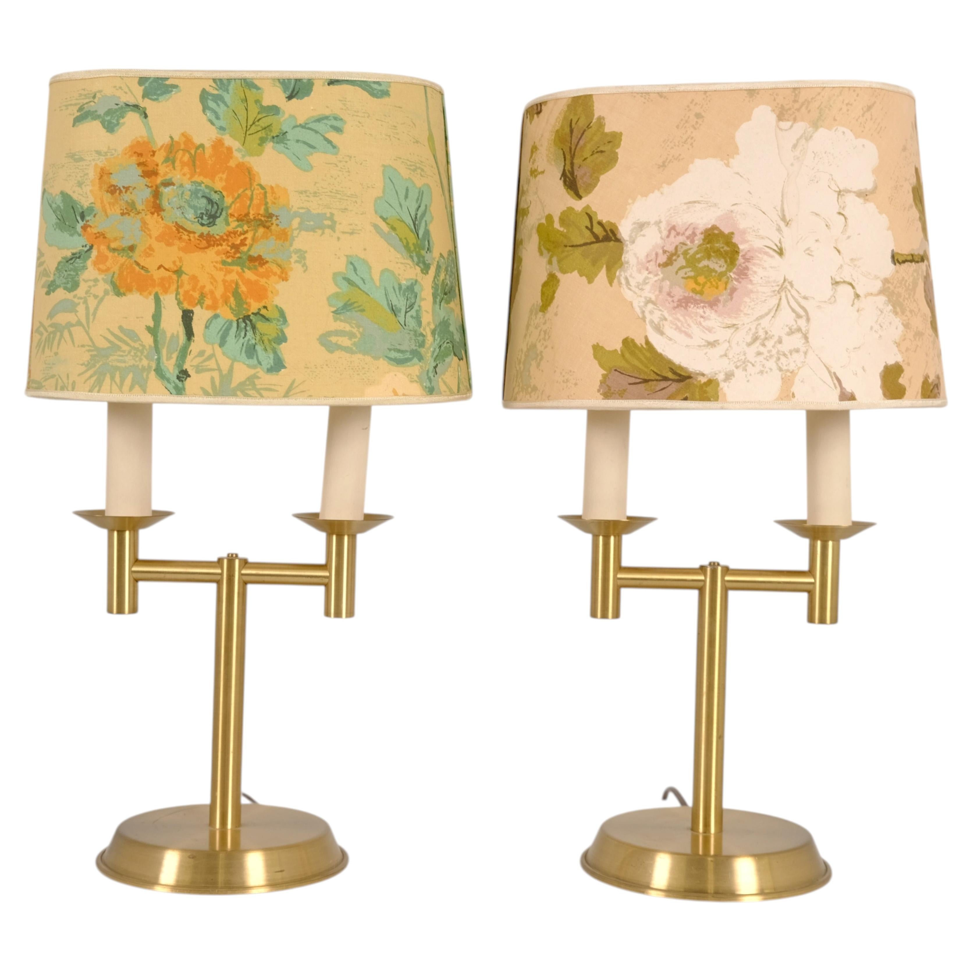 Pair of Table Lamps by Greta Lisa Jäderholm, Brass Floral Shades Finland 1960s