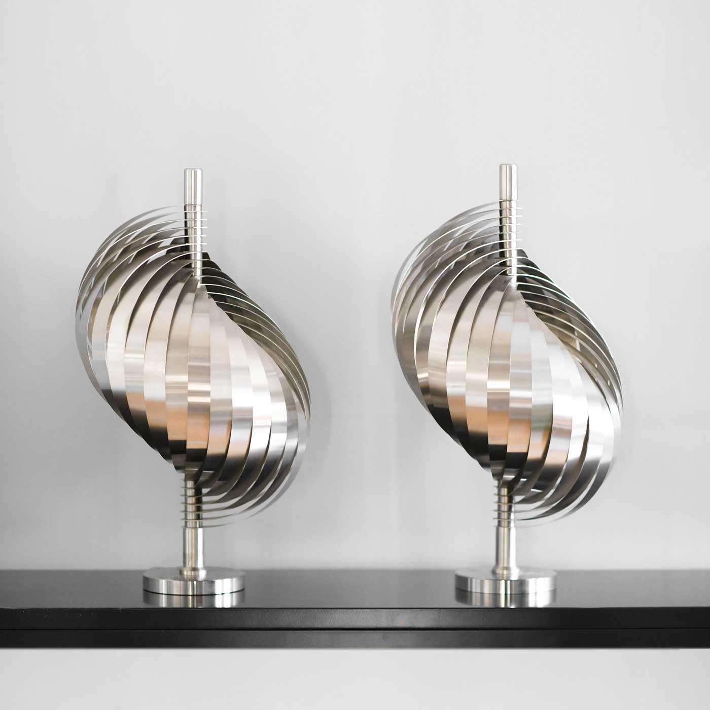 Late 20th Century Pair of Table Lamps by Henri Mathieu with Structure in Steel and Aluminum, 1970 For Sale