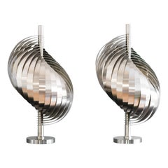 Paar Tischlampen von Henri Mathieu mit Struktur aus Stahl und Aluminium, 1970
