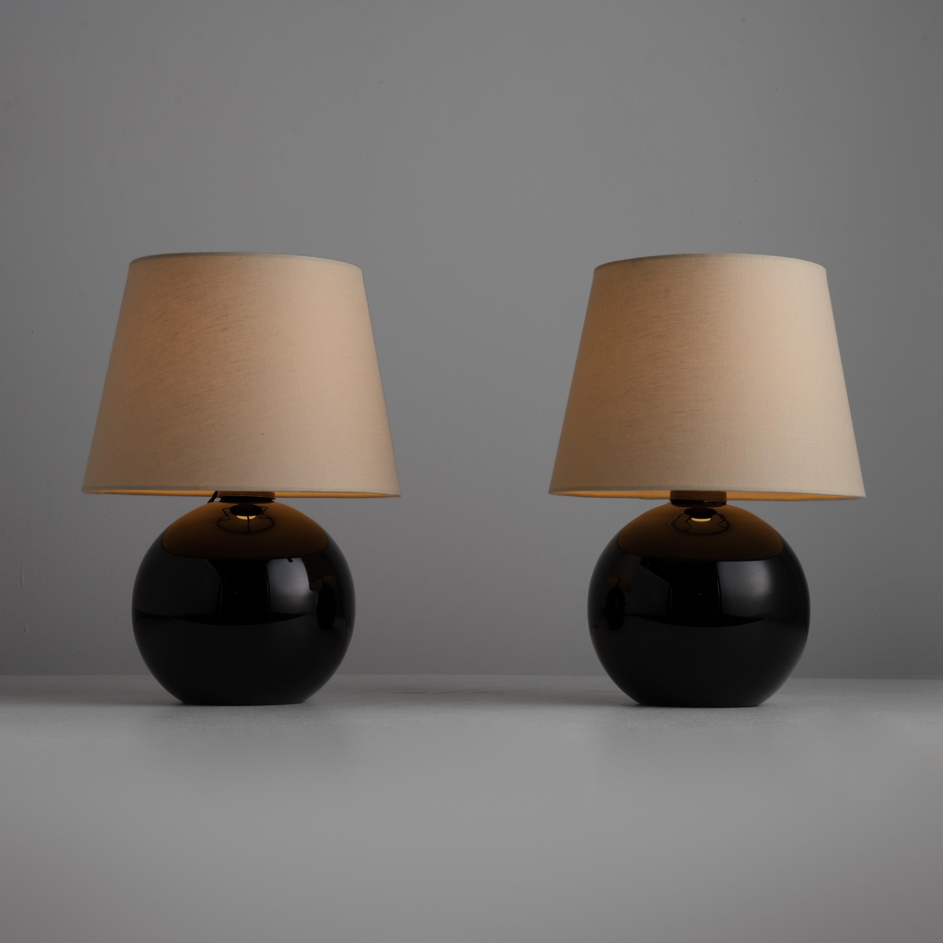 French Pair of Black Opaline Table Lamps by Jacques Adnet 