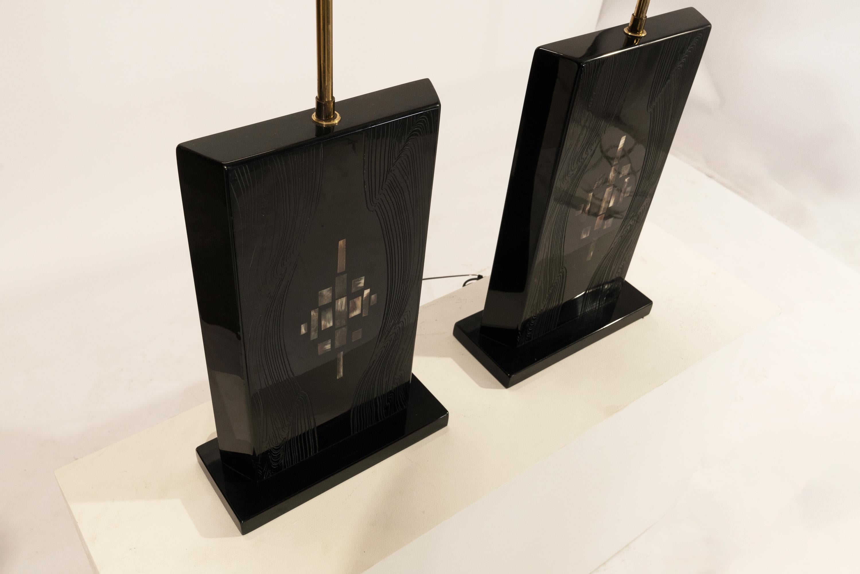 Incrusté Paire de lampes de table de Jean Claude Dresse. en vente