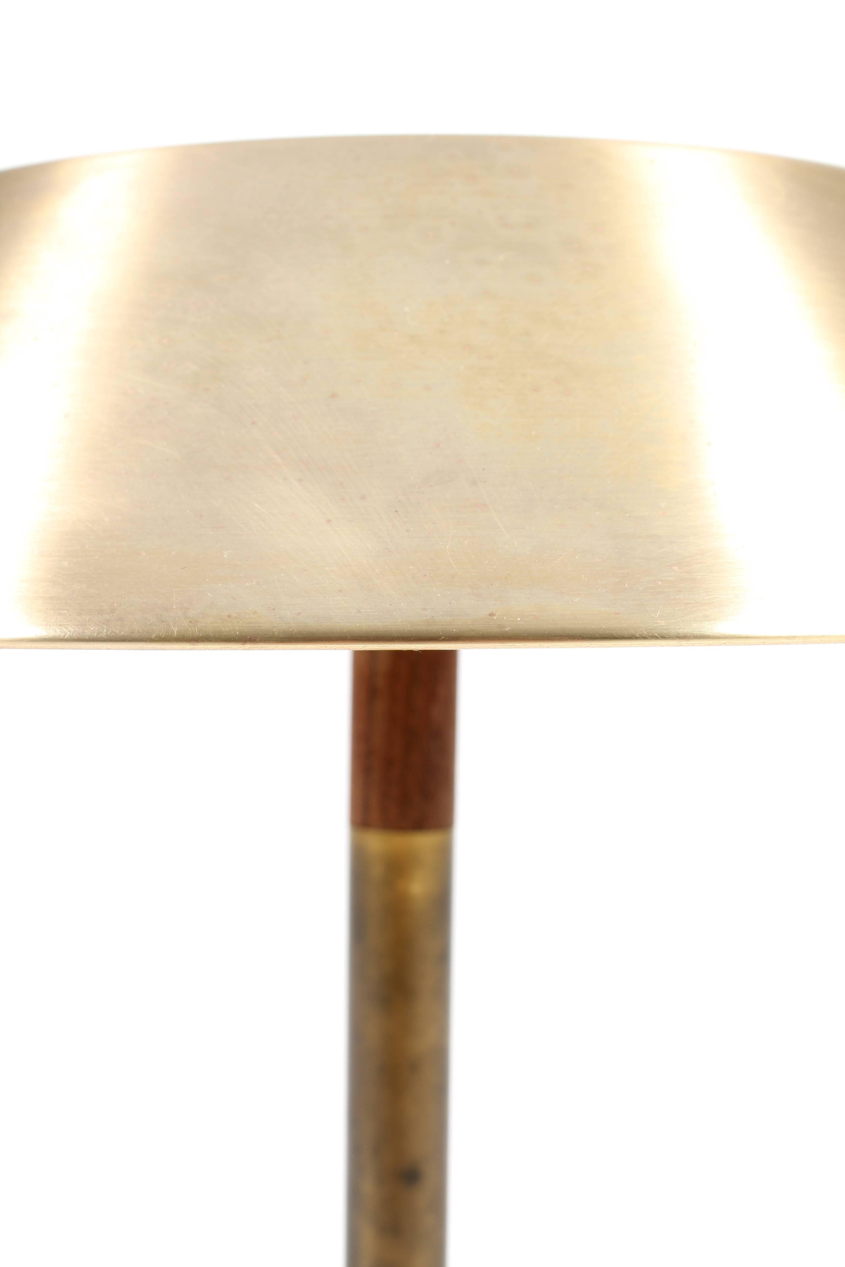 Pair of Scandinavian midcentury table lamps in brass and teak model 