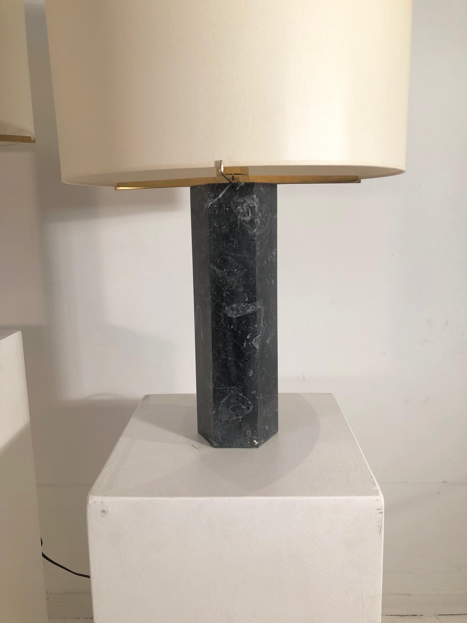 Mid-Century Modern Pair of Table Lamps by Jules Wabbes in Black Marble