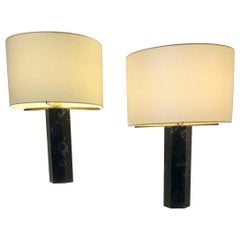 Pair of Table Lamps by Jules Wabbes in Black Marble