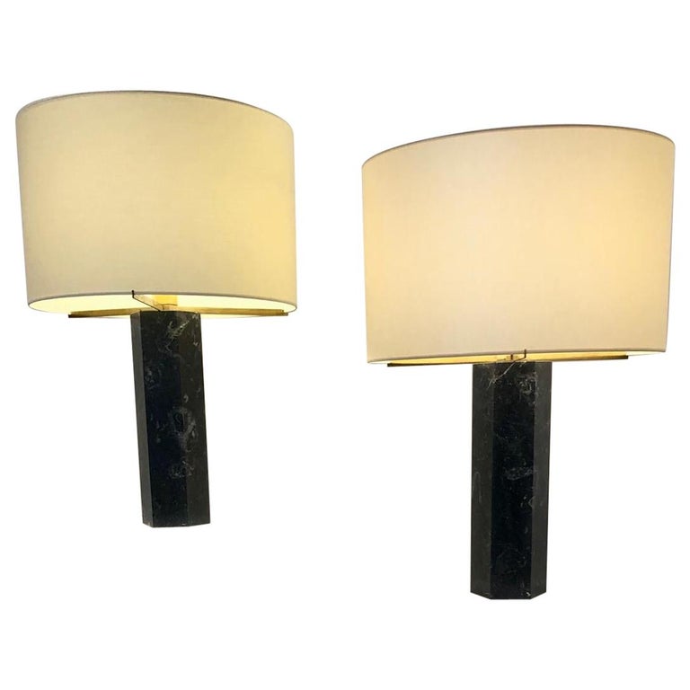 Pair of Table Lamps by Jules Wabbes in Black Marble at 1stDibs