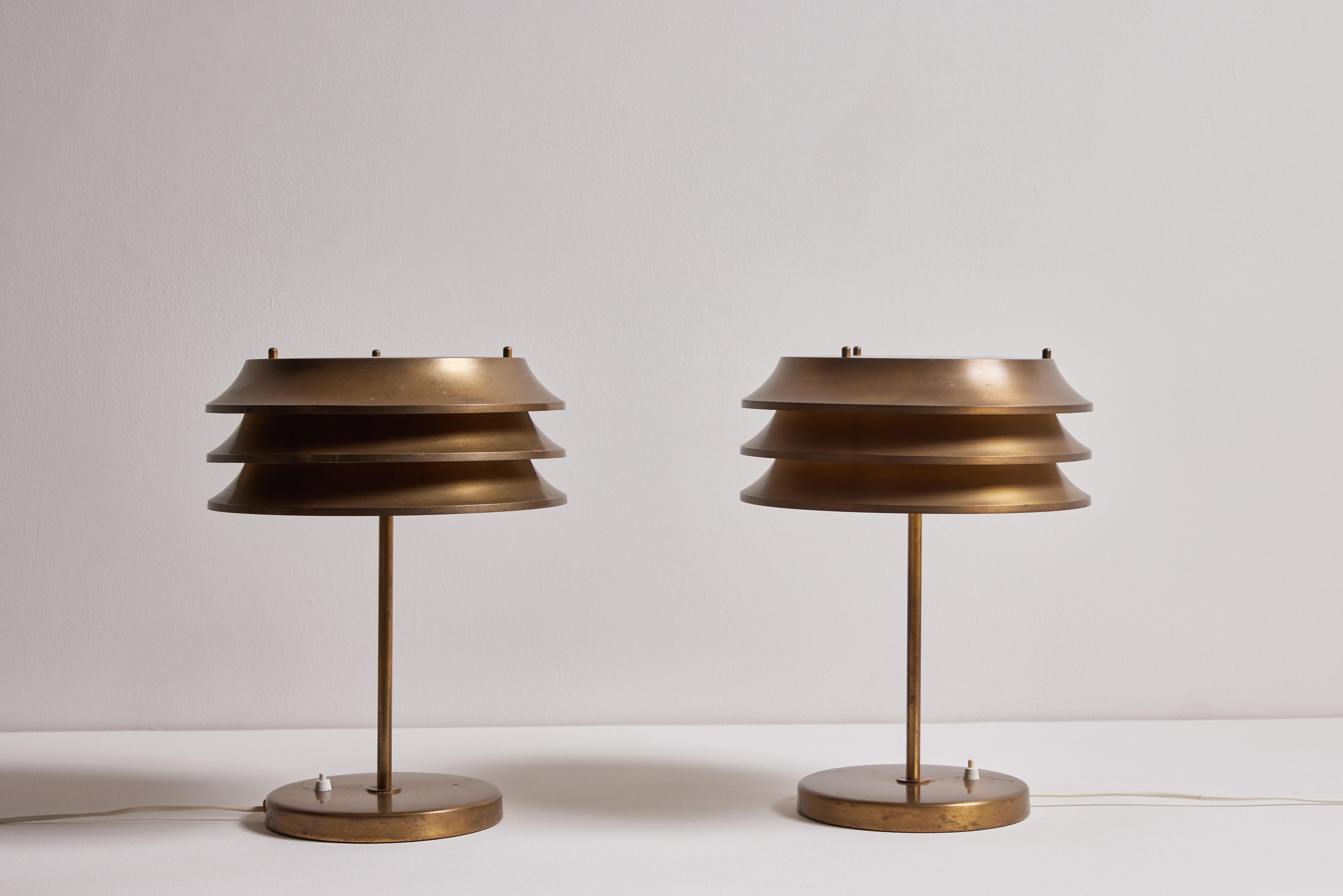 Brass Pair of Table Lamps by Kai Ruokonen for Lynx Edition