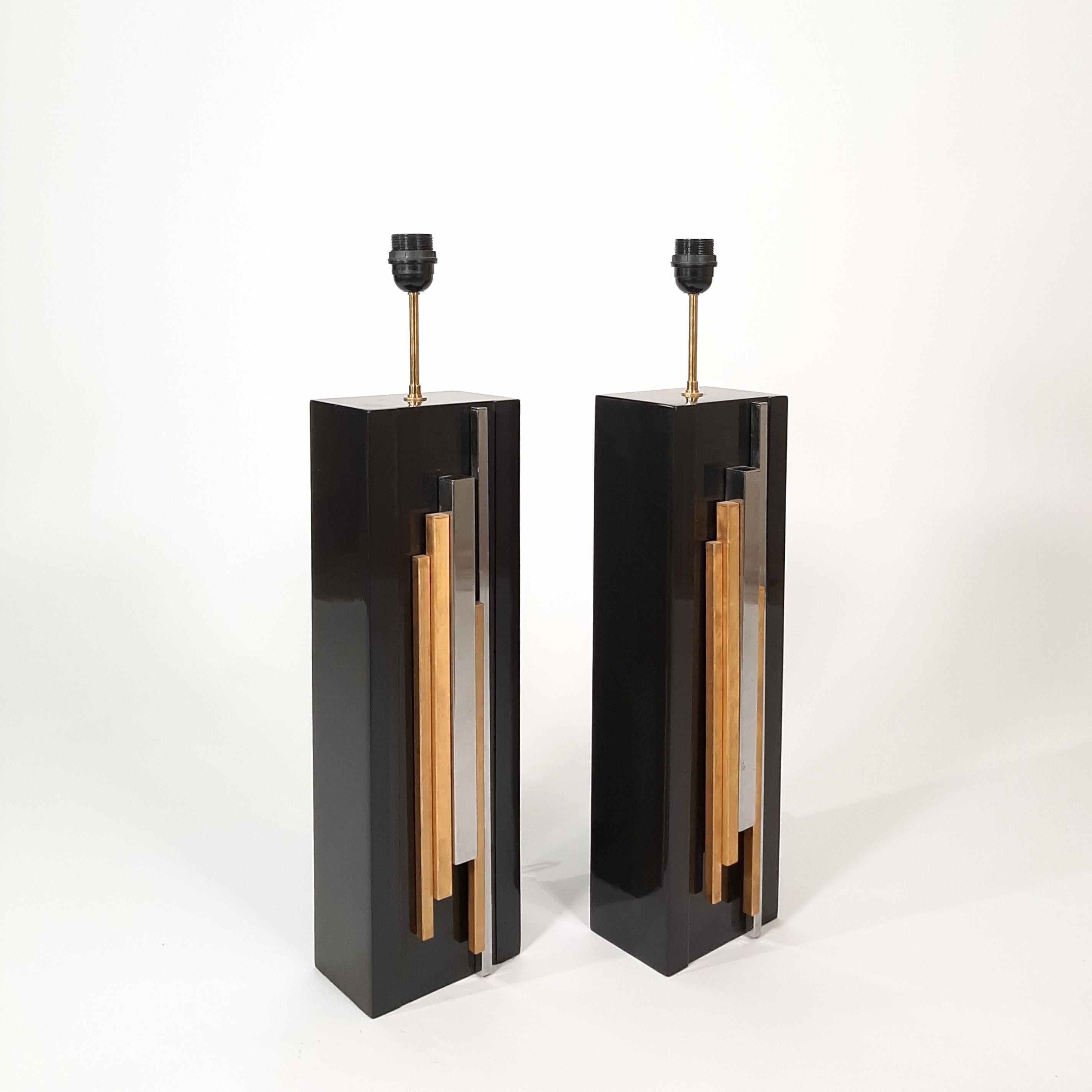Metal Pair of table lamps By Maria Pergay For Sale