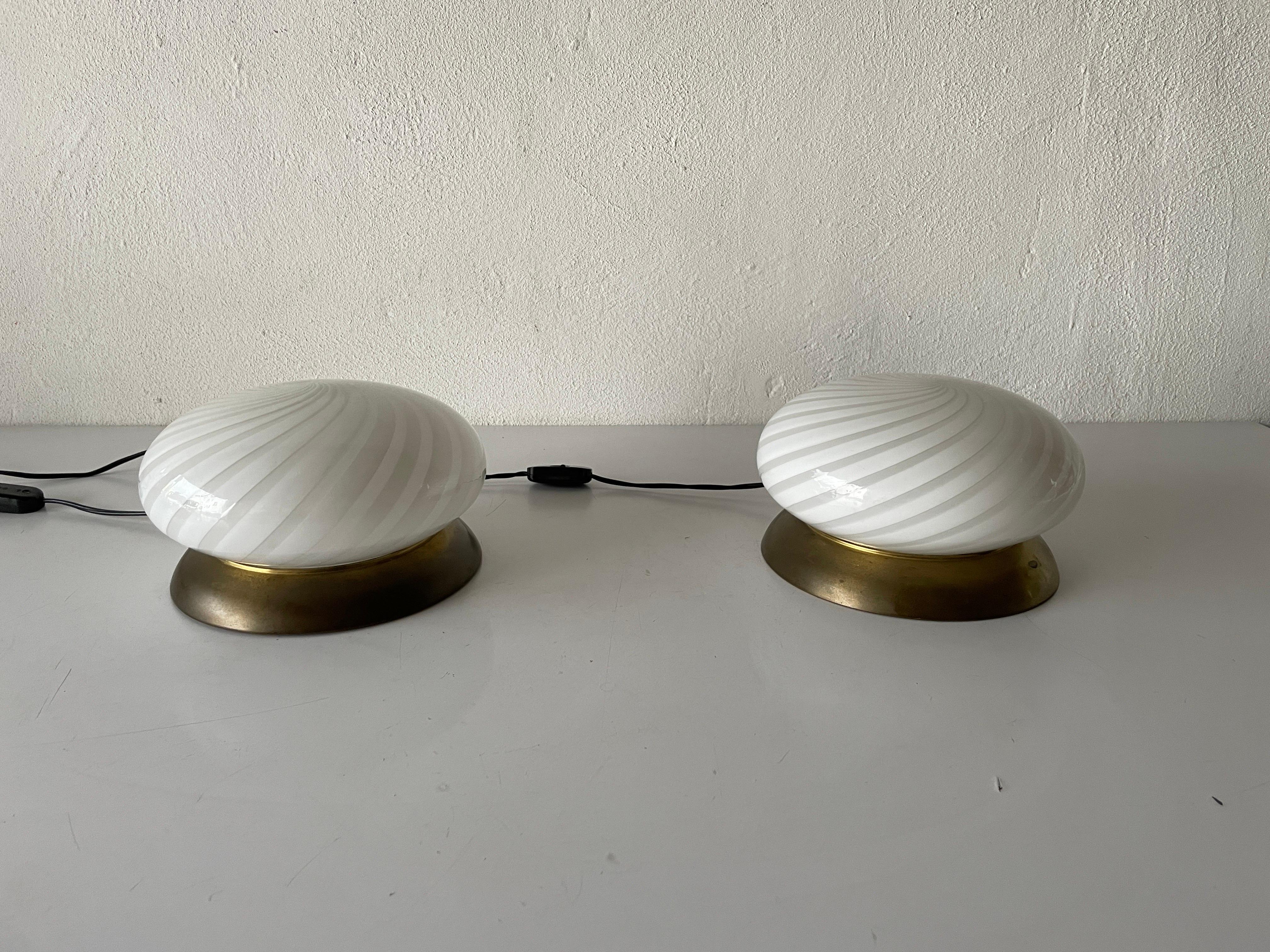 Pair of table lamps by Milano-Industria Lampadari Lamter, 1950s, Italy.

Lampshade is in very good vintage condition.

It has European plug. It can be converted to other countries plugs with using converter. Also it can be rewired different type