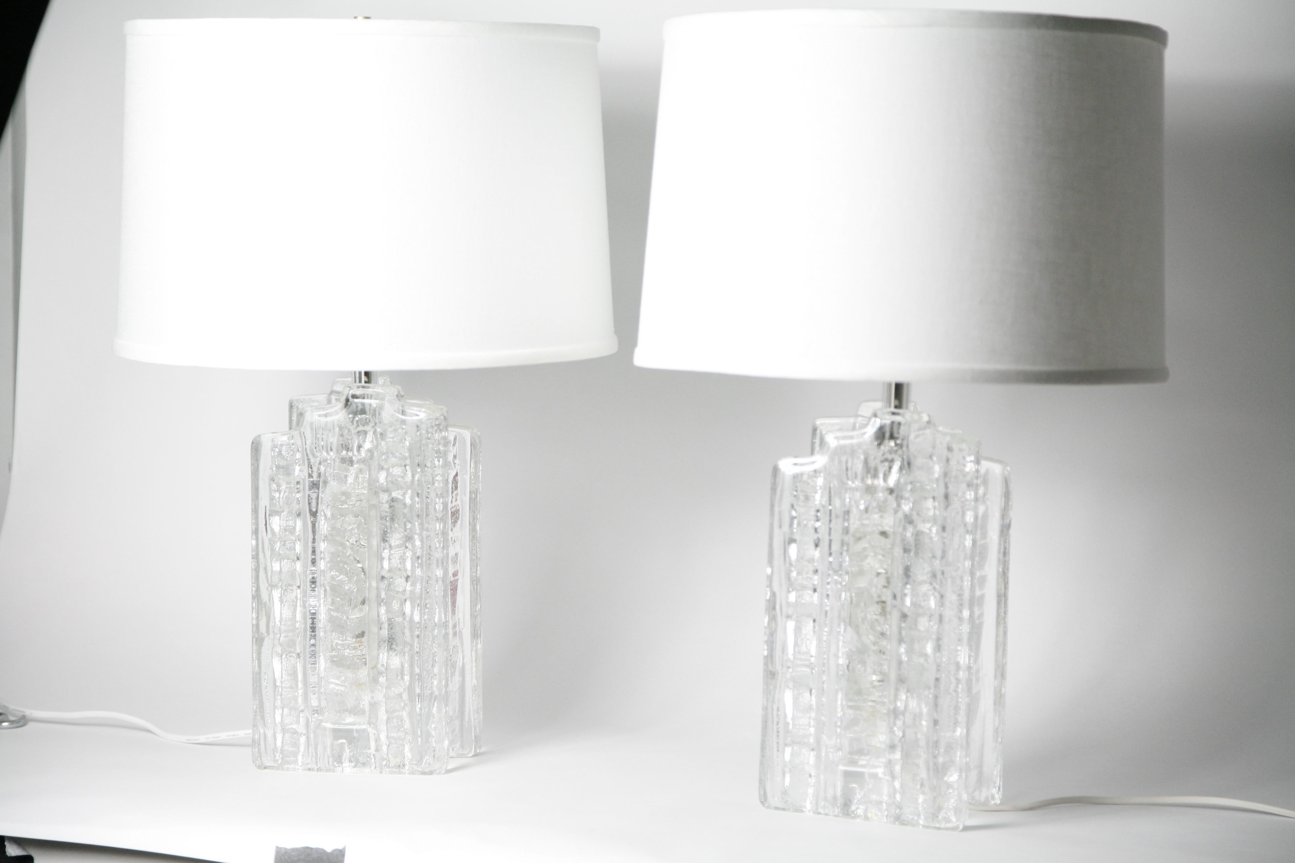 Pair of crystal glass Table Lamps by Pukeberg, Sweden, 1970 For Sale 7