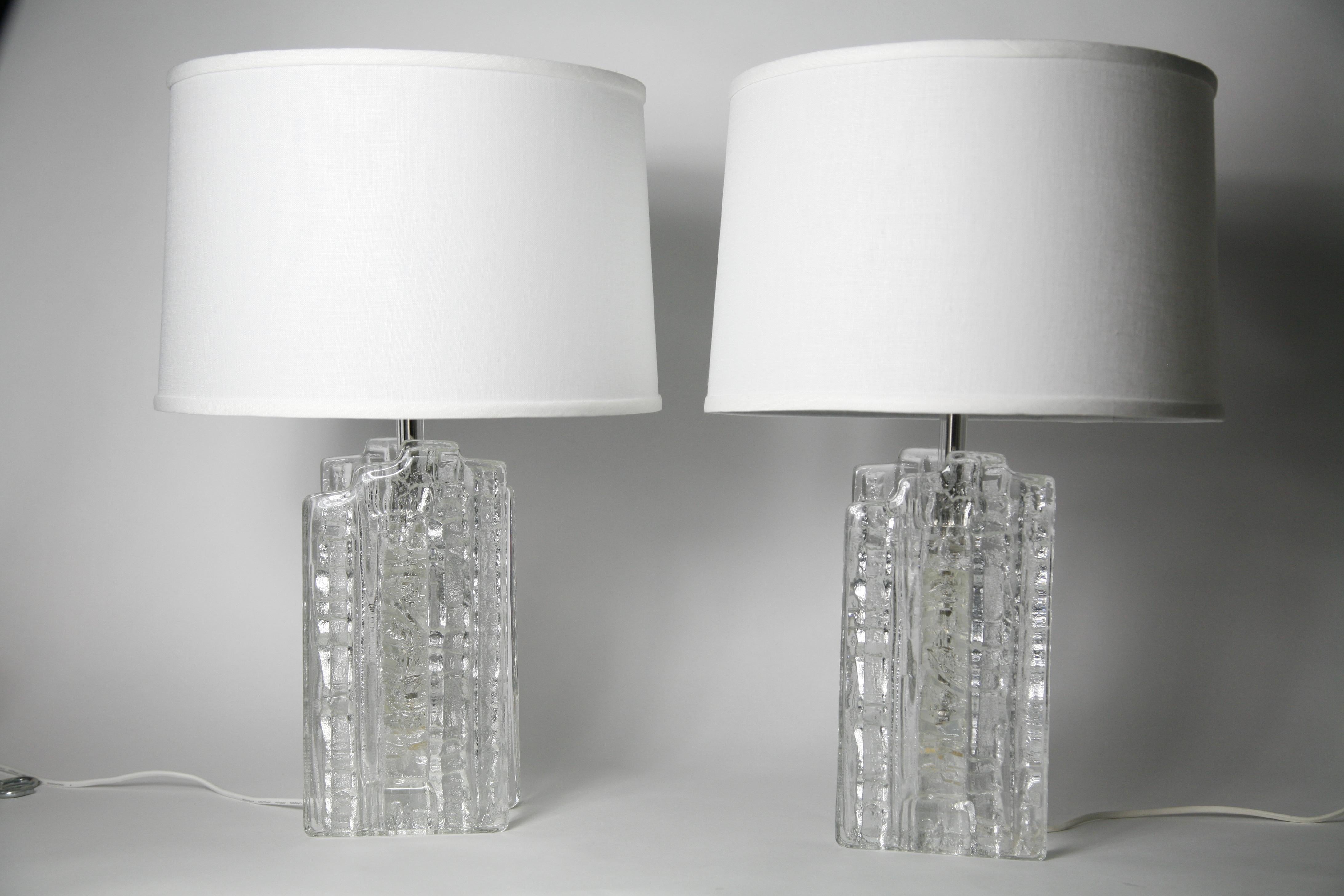 Mid-Century Modern Pair of crystal glass Table Lamps by Pukeberg, Sweden, 1970 For Sale