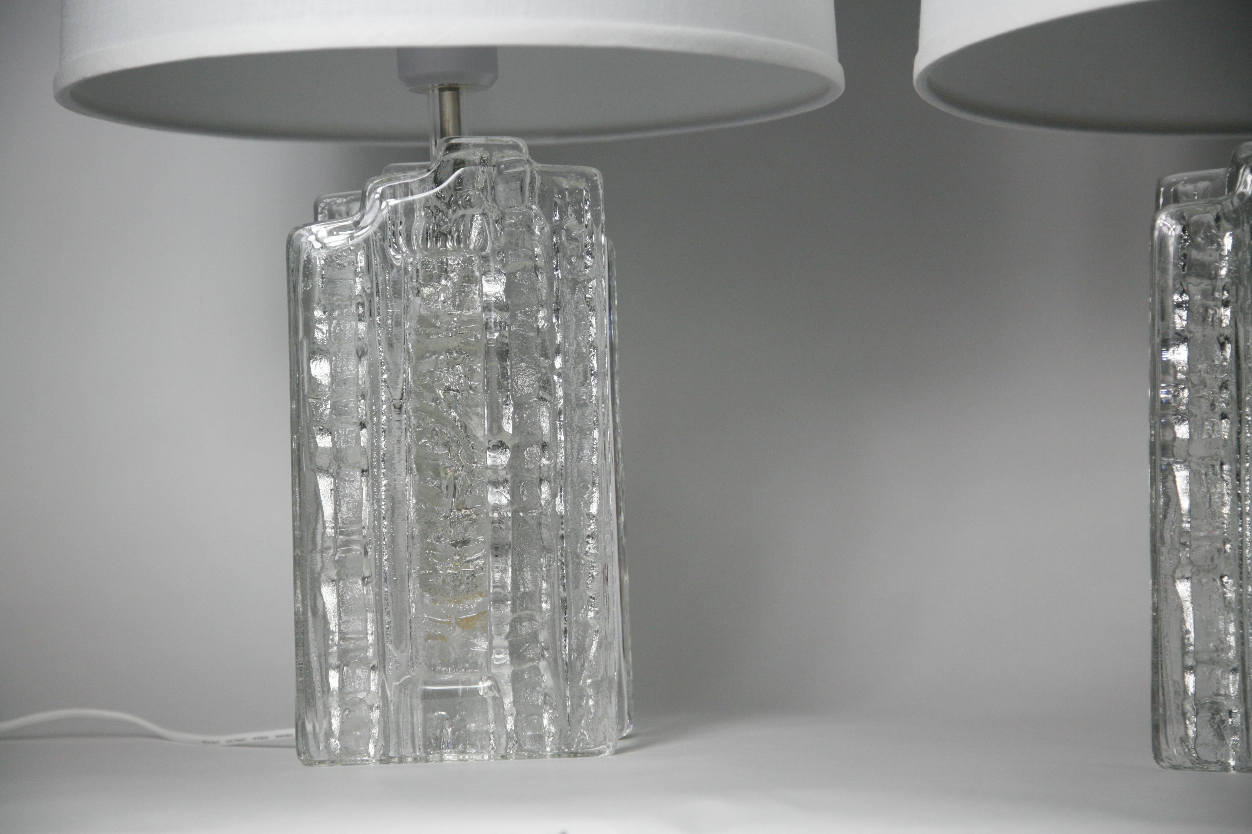 Swedish Pair of crystal glass Table Lamps by Pukeberg, Sweden, 1970 For Sale