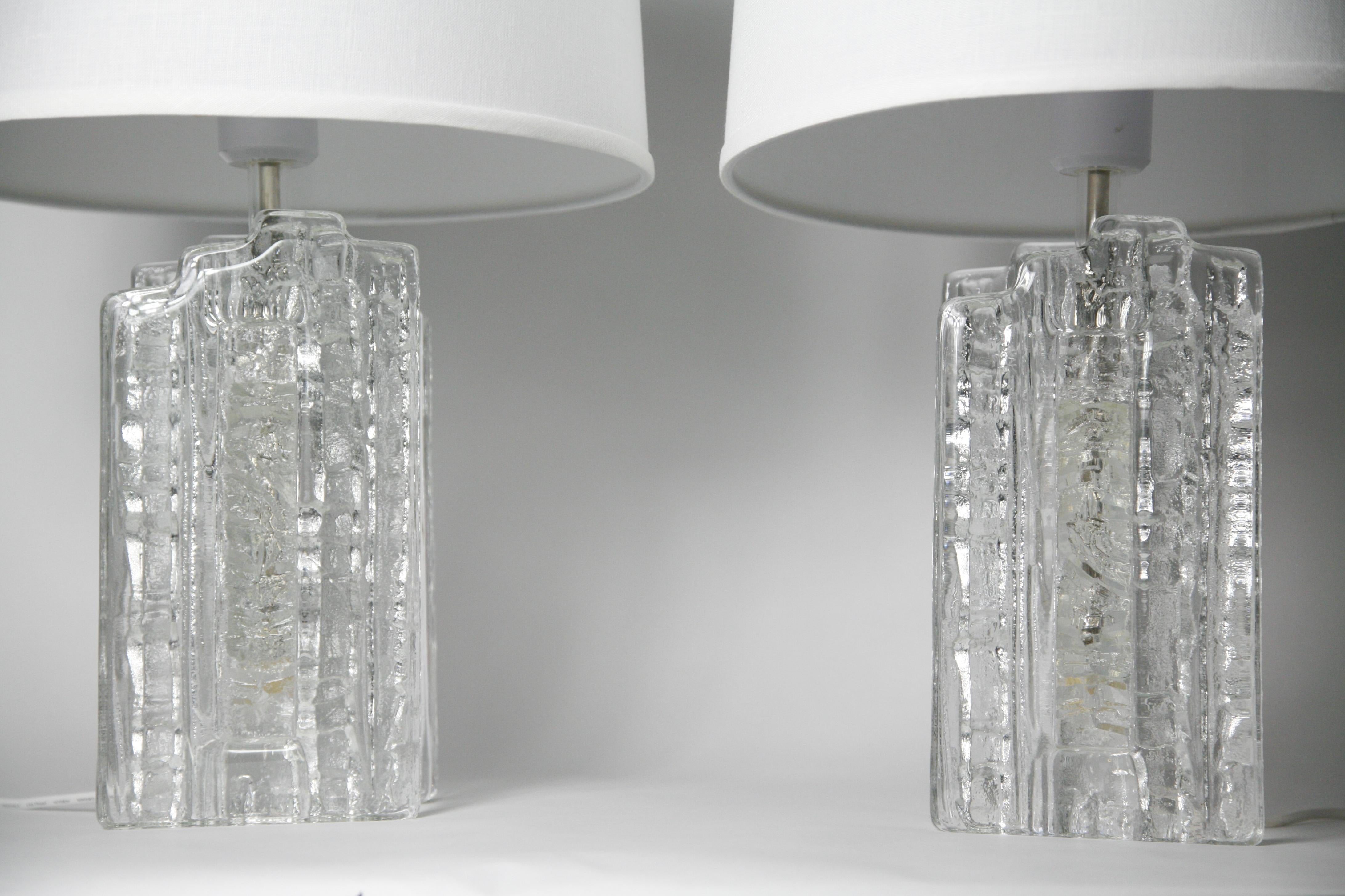 Hand-Crafted Pair of crystal glass Table Lamps by Pukeberg, Sweden, 1970 For Sale