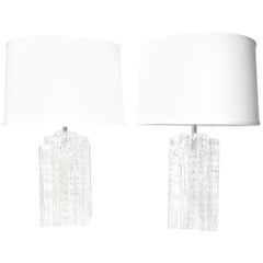 Pair of crystal glass Table Lamps by Pukeberg, Sweden, 1970