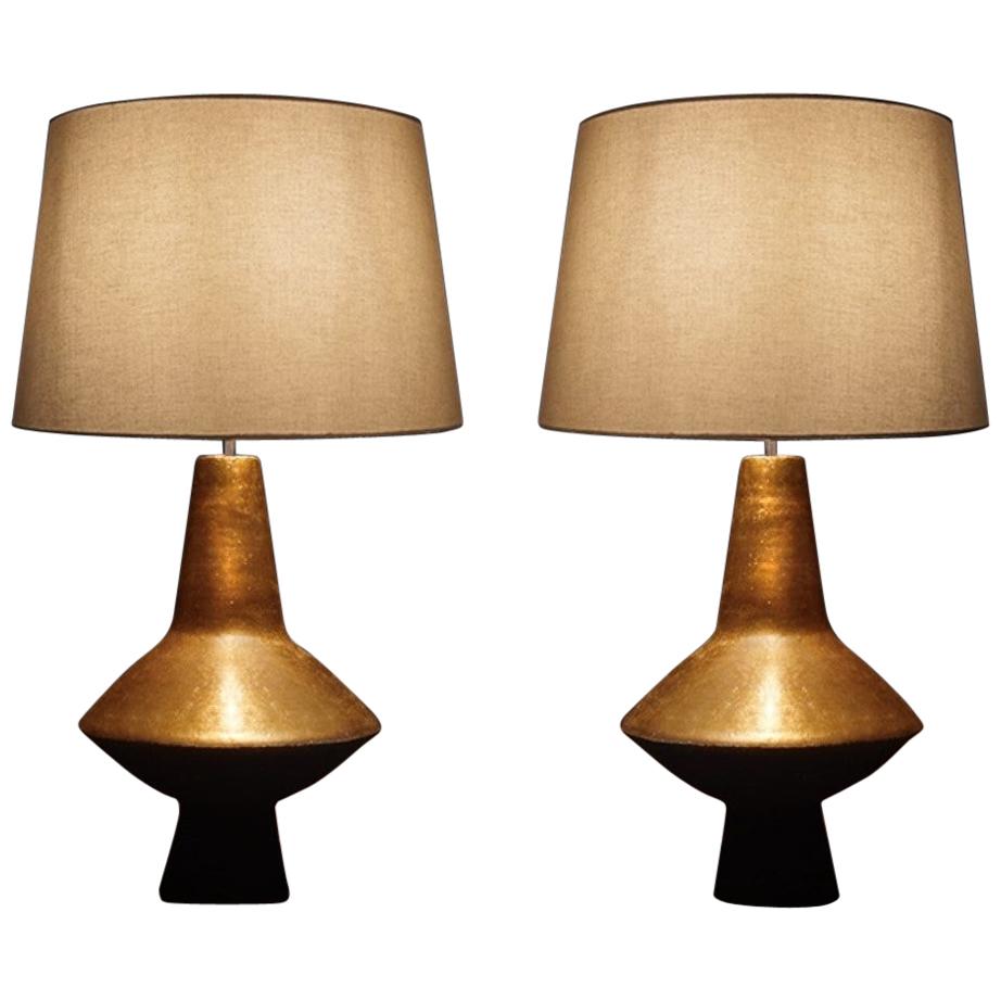 Pair of Table Lamps by Sotis Filippides Ceramic and 24-Carat Gold, 21st Century For Sale