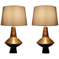 Pair of Table Lamps by Sotis Filippides Ceramic and 24-Carat Gold, 21st Century
