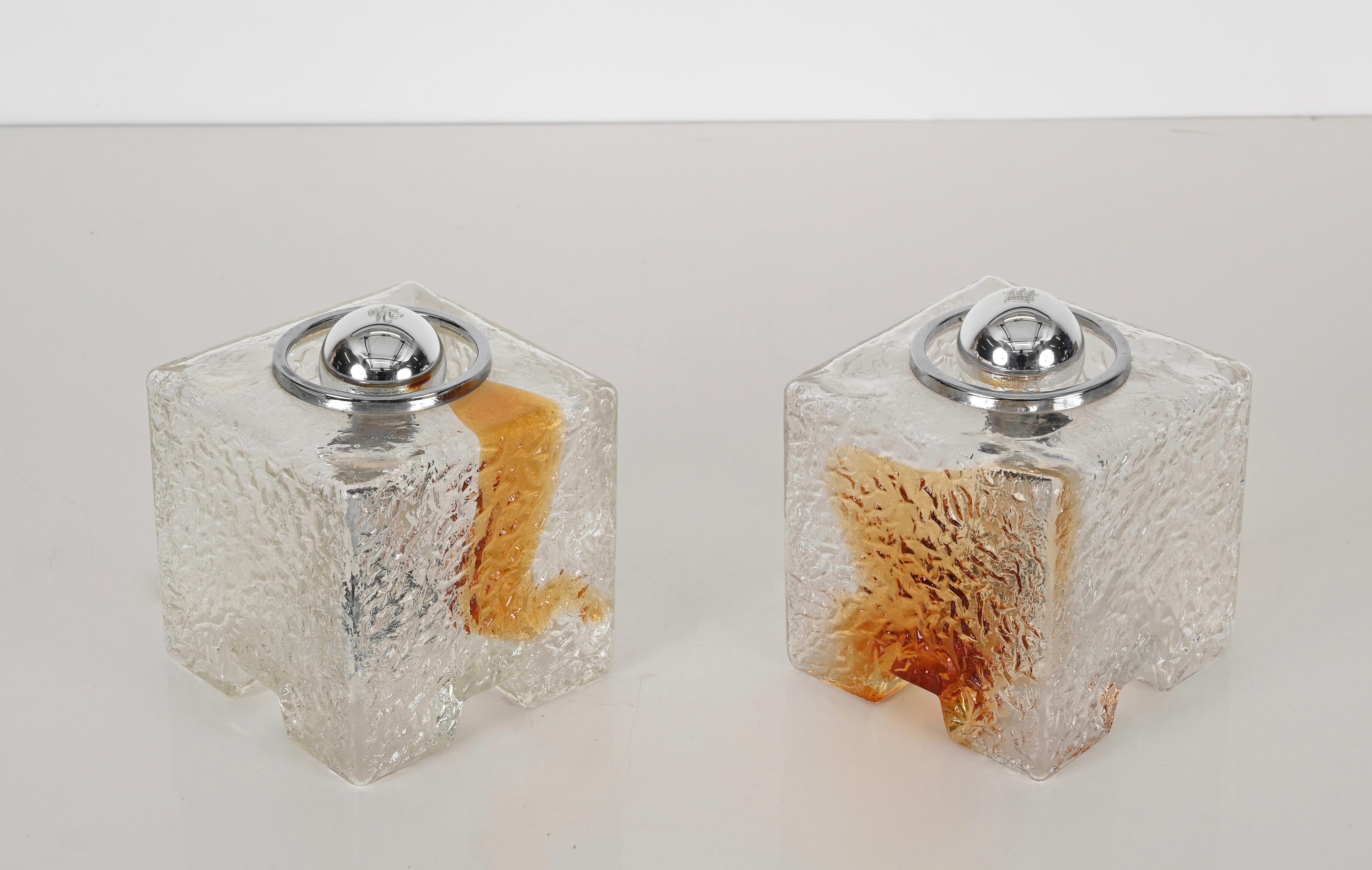 Paire de lampes de bureau par Toni Zuccheri pour Mazzega, verre de glace de Murano, Italie, 1970 en vente 4