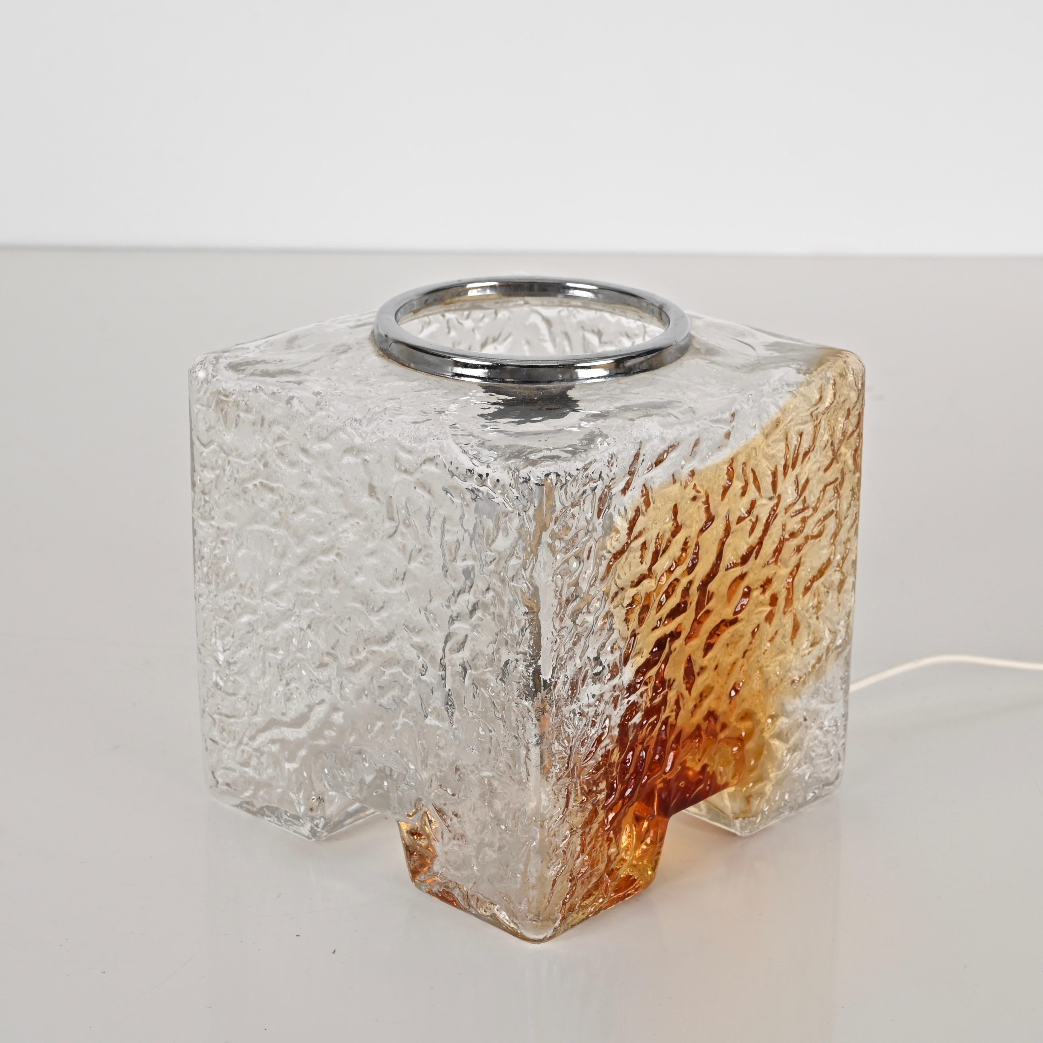Verre brun Paire de lampes de bureau par Toni Zuccheri pour Mazzega, verre de glace de Murano, Italie, 1970 en vente