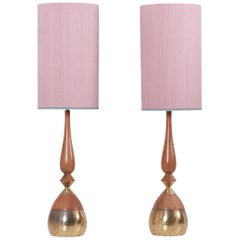 Vintage Pair of Table Lamps by Tony Paul in Brass and Walnut for Westwood Lighting, USA