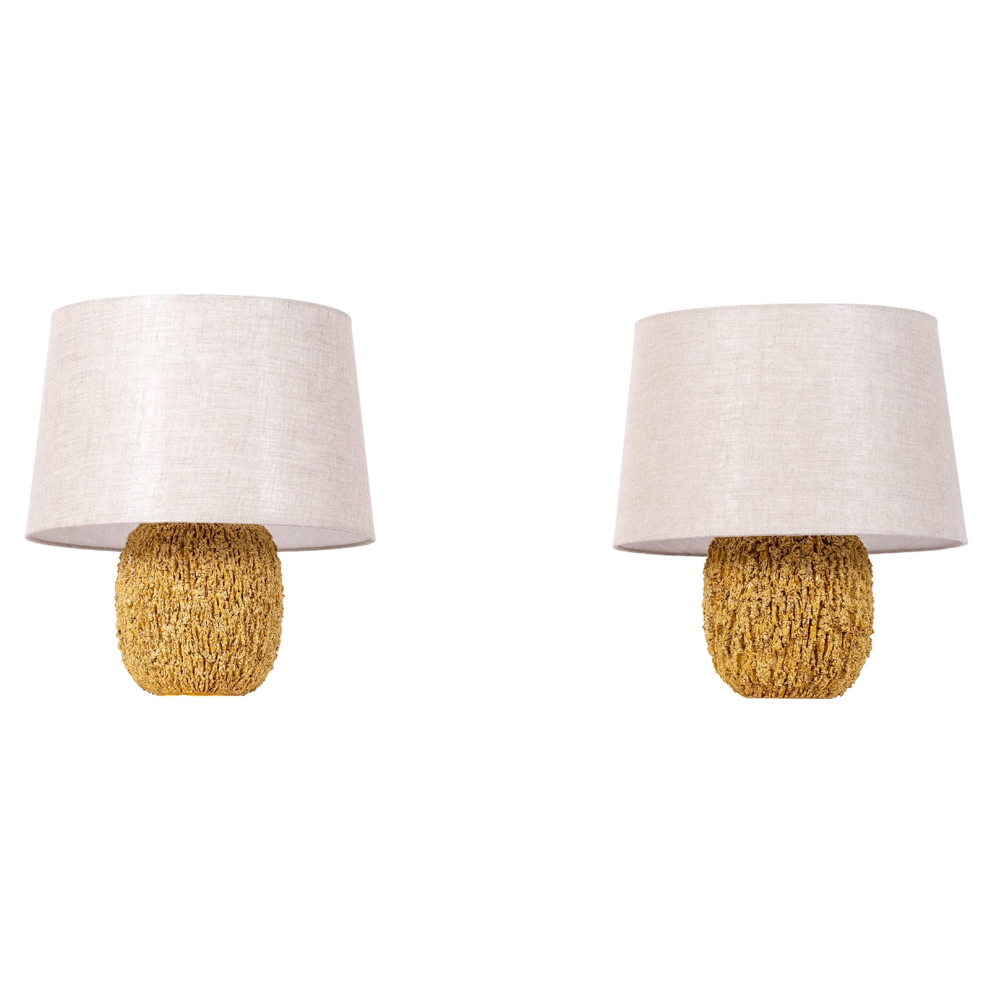 Pair of Table Lamps "Chamotte" by Gunnar Nylund, Sweden, 1950s For Sale