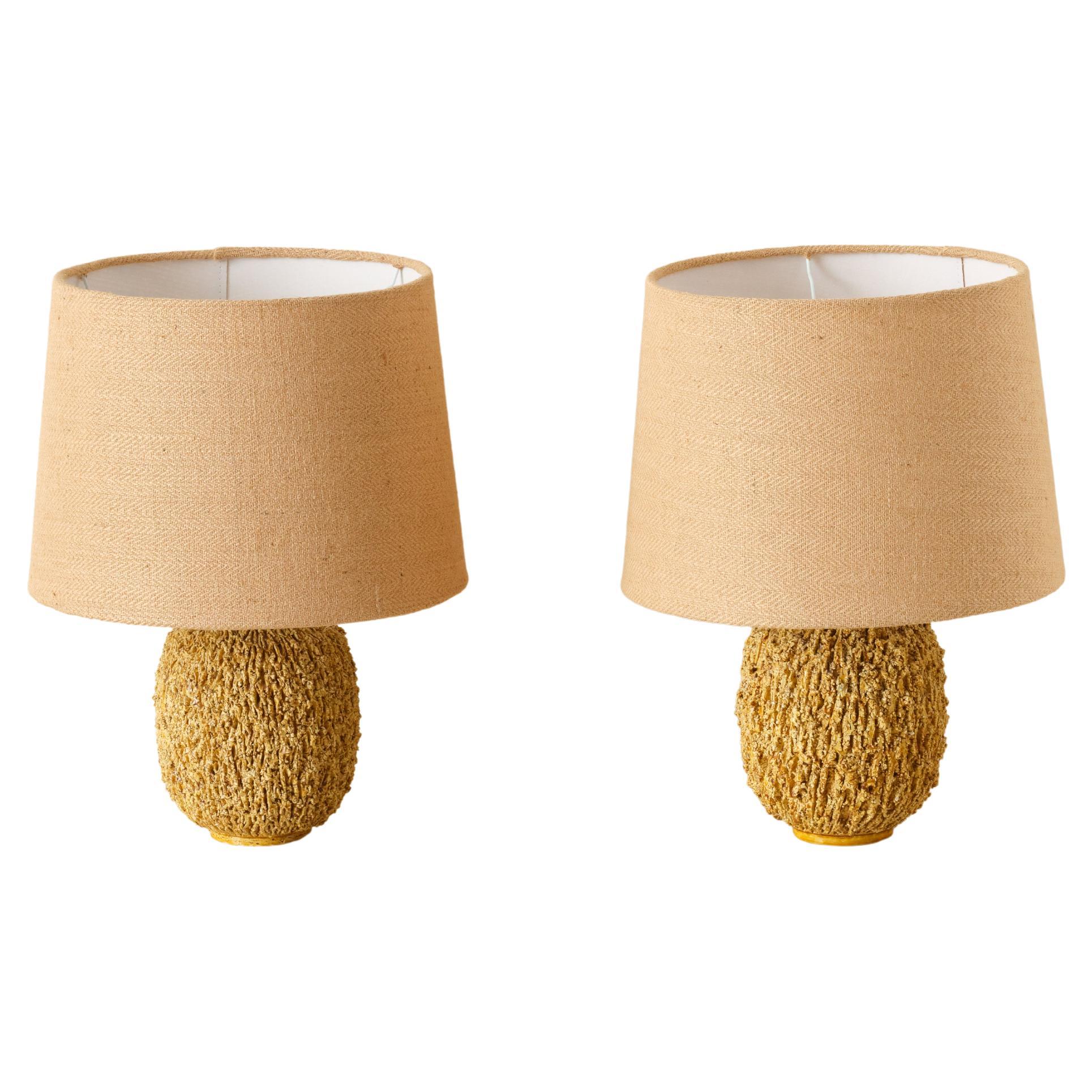 Pair of Table Lamps "Chamotte" by Gunnar Nylund, Sweden, 1950s in vendita