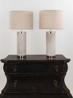 Pareja de Lámparas de Mesa, Cromo y Cuero