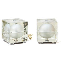 Pair of Table Lamps Cubo Sfere Clear Frosted Glass Cubes by Alessandro Mendini
