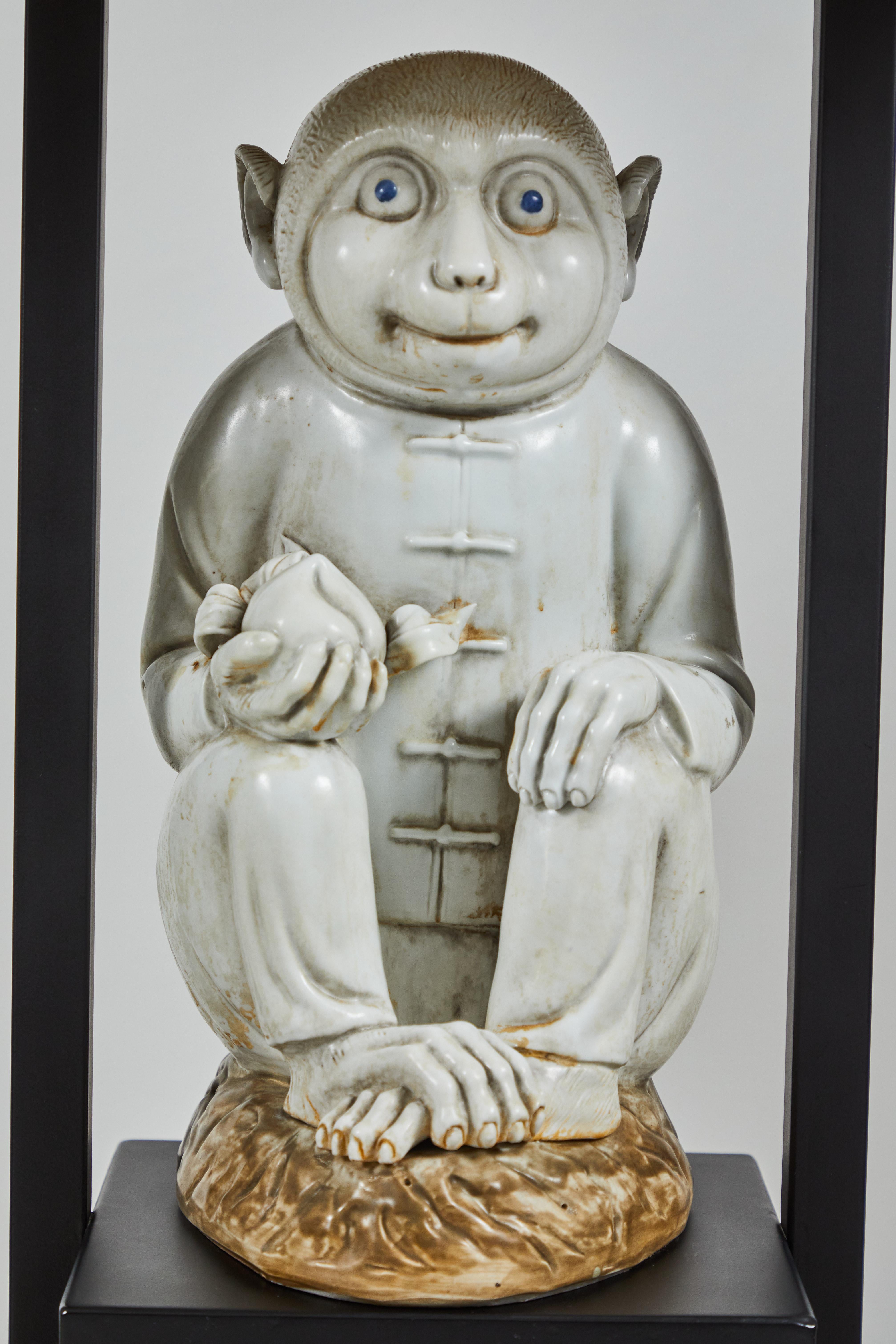 Porcelain Pair of Table Lamps Featuring Chinese Monkeys Designed by Billy Haines
