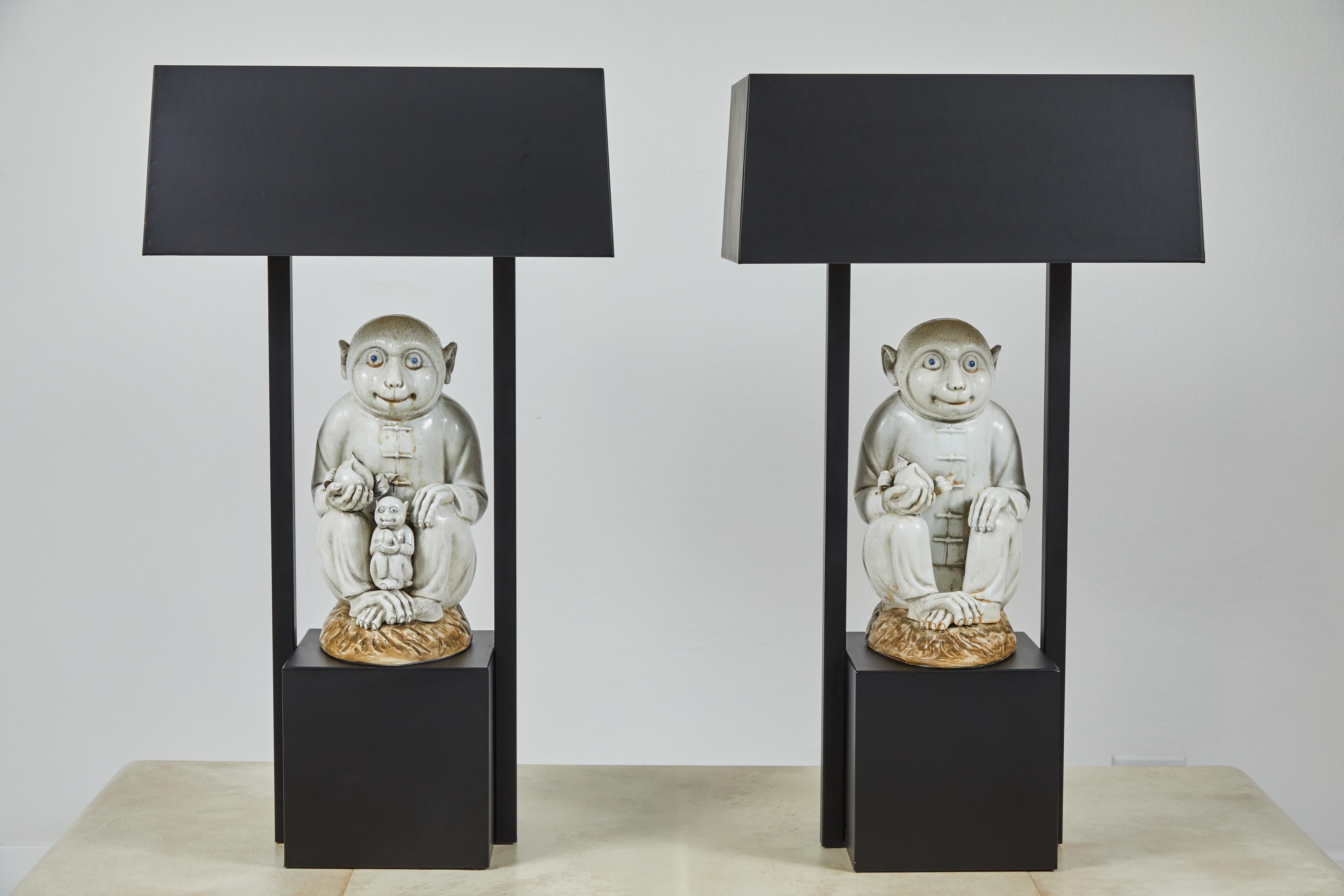 Mid-Century Modern Pair of Table Lamps Featuring Chinese Monkeys Designed by Billy Haines