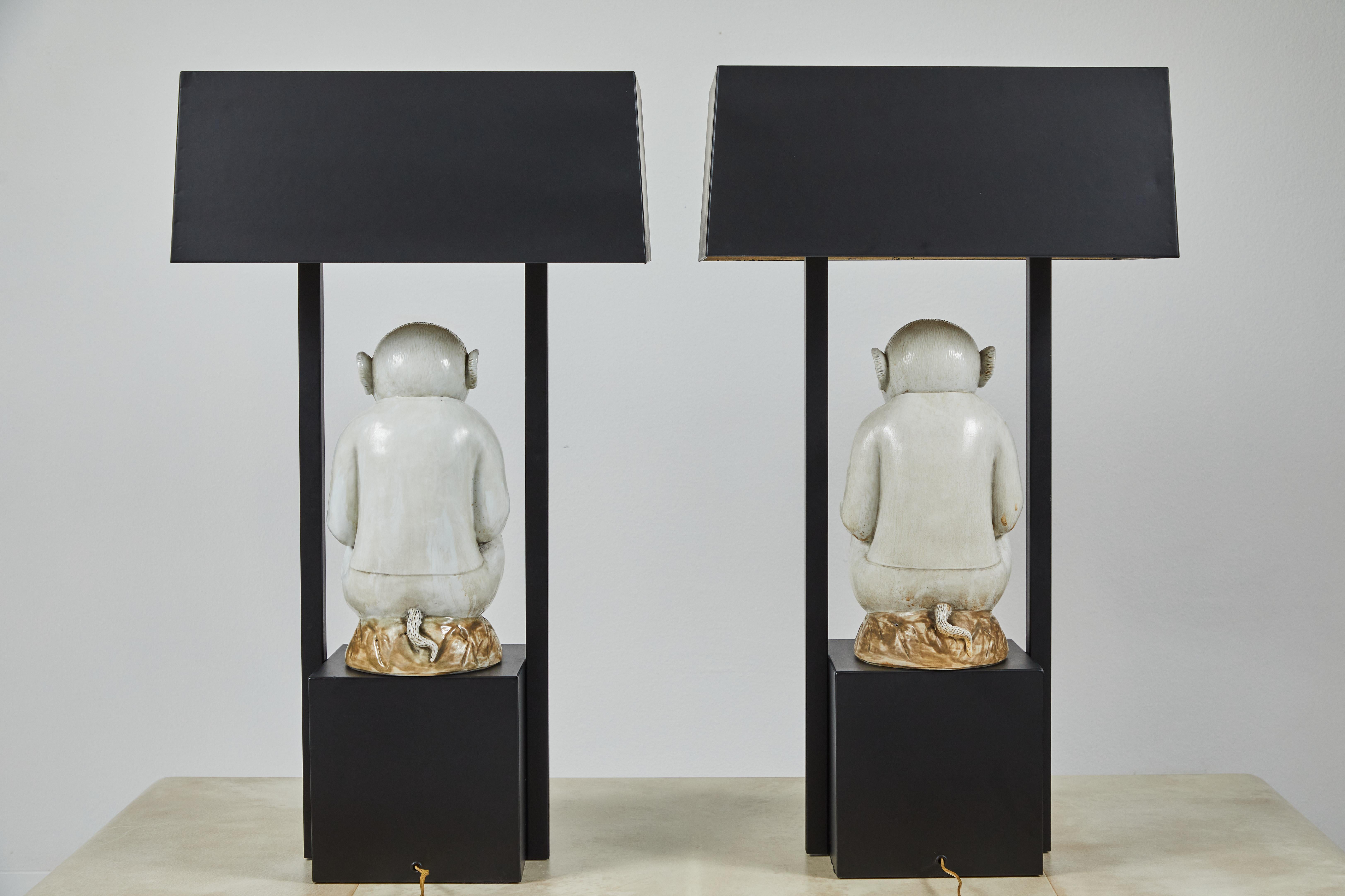 Mid-20th Century Pair of Table Lamps Featuring Chinese Monkeys Designed by Billy Haines