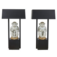 Retro Pair of Table Lamps Featuring Chinese Monkeys Designed by Billy Haines