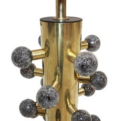 Pair of Contemporary Brass and Grey Couloured Murano Glass Table Lamps