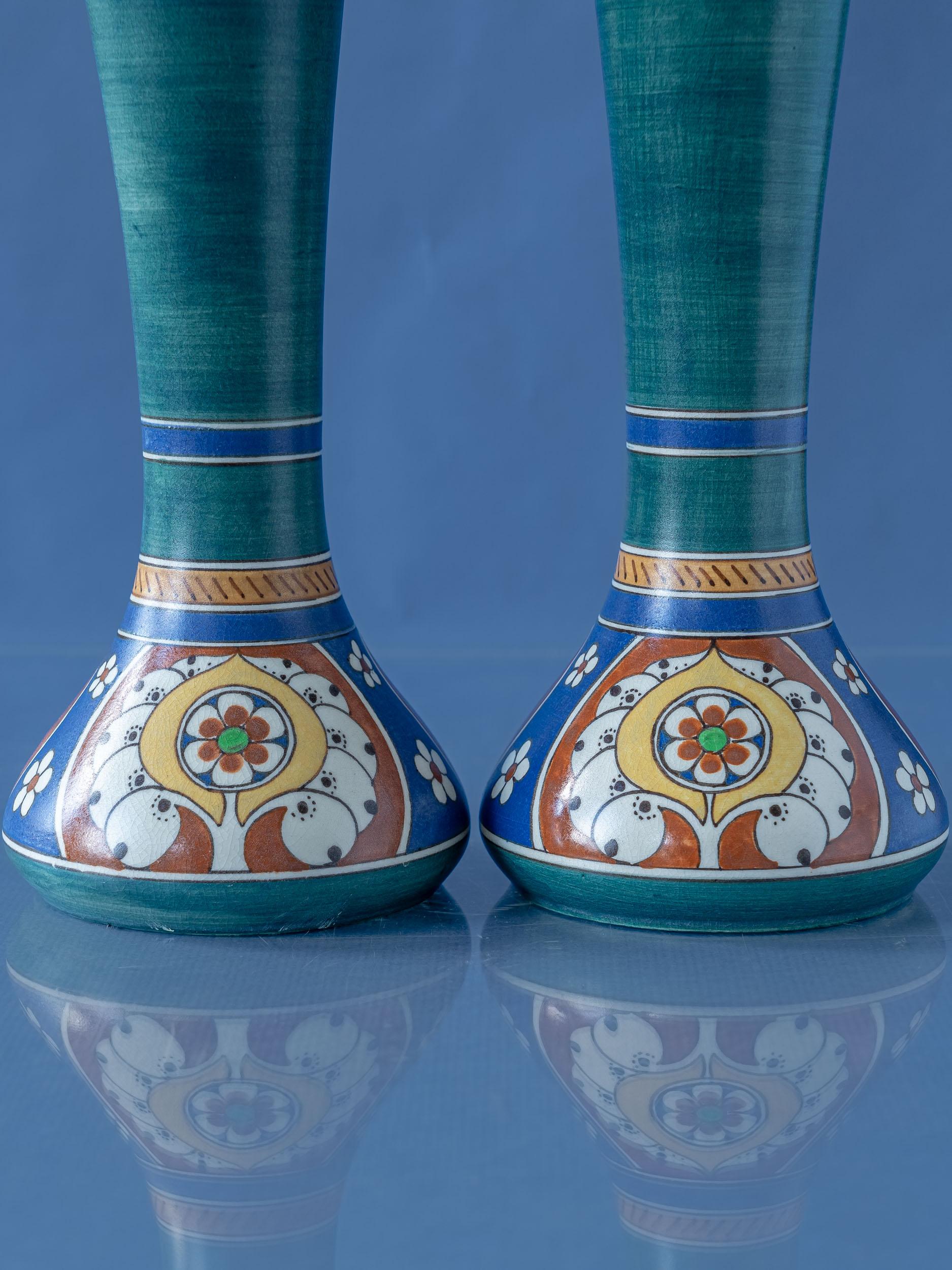 Hand-Crafted Antique Arnhemsche Fayencefabriek Twin Vase Lamps, Lindus Decor, 1910-1917 For Sale
