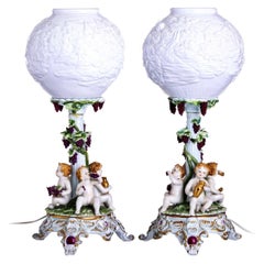 Pair of Table Lamps  German Porcelain, Dresden 20th Century