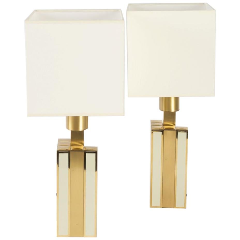 Pair of Table Lamps, Gilded and Lacquered Metal, Attributed to Romeo Rega, Italy For Sale