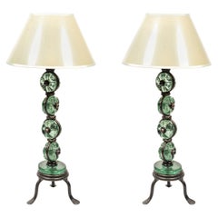 Pair of Table Lamps, Glass and Iron, circa 1970, France