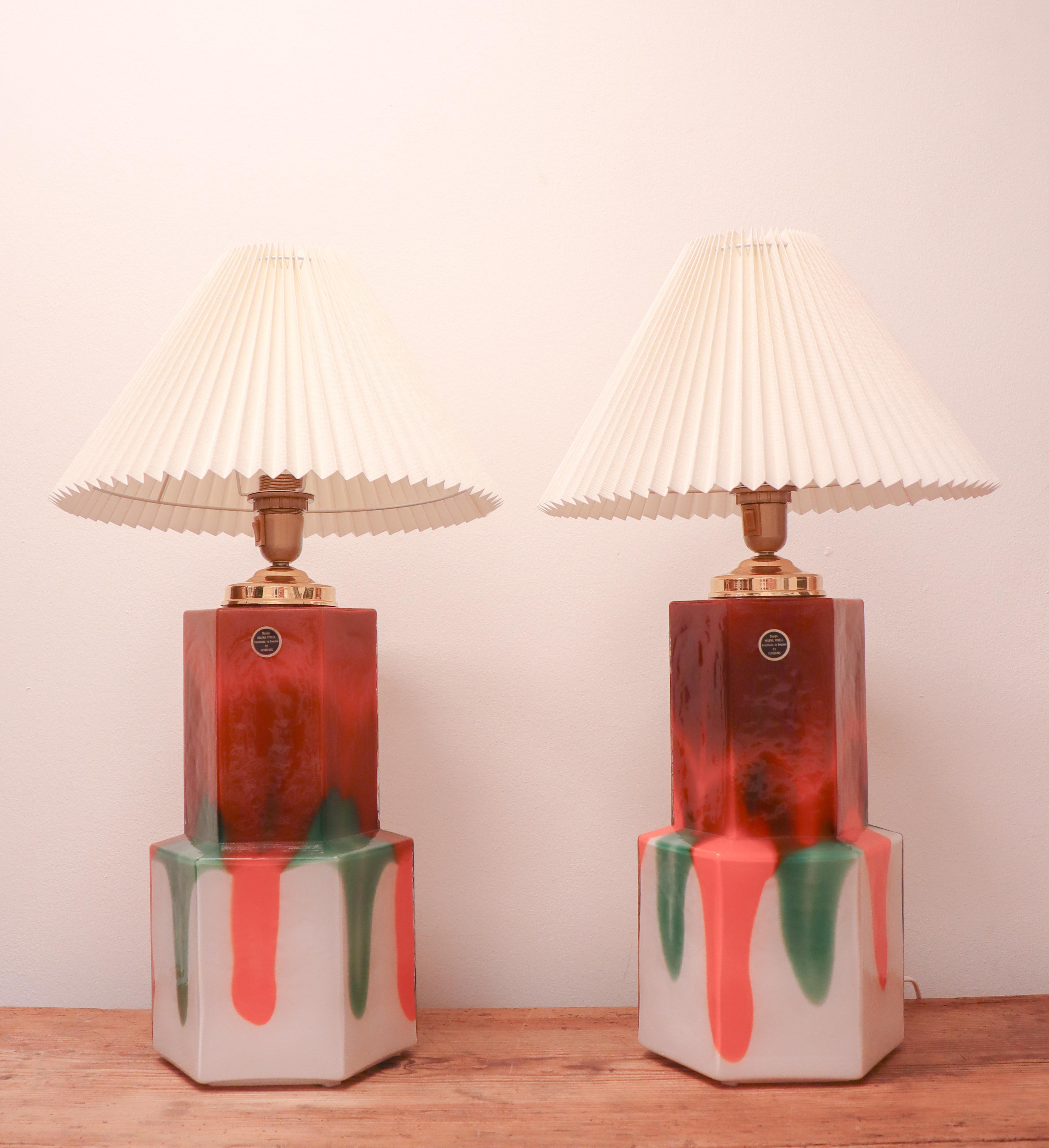 Mid-Century Modern Pair of Table Lamps, Glass - Flygsfors - Helena Tynell  For Sale