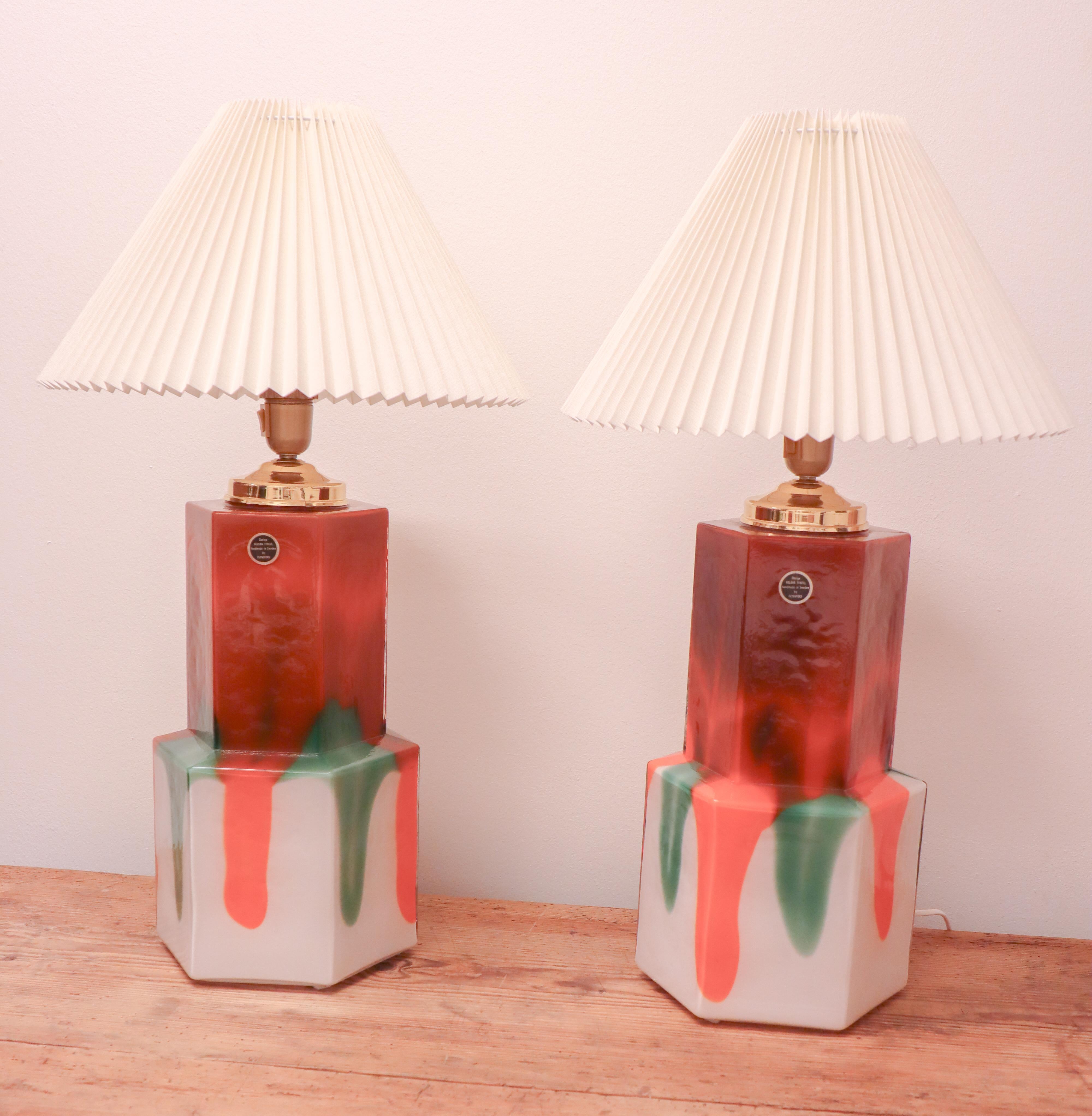 Swedish Pair of Table Lamps, Glass - Flygsfors - Helena Tynell  For Sale