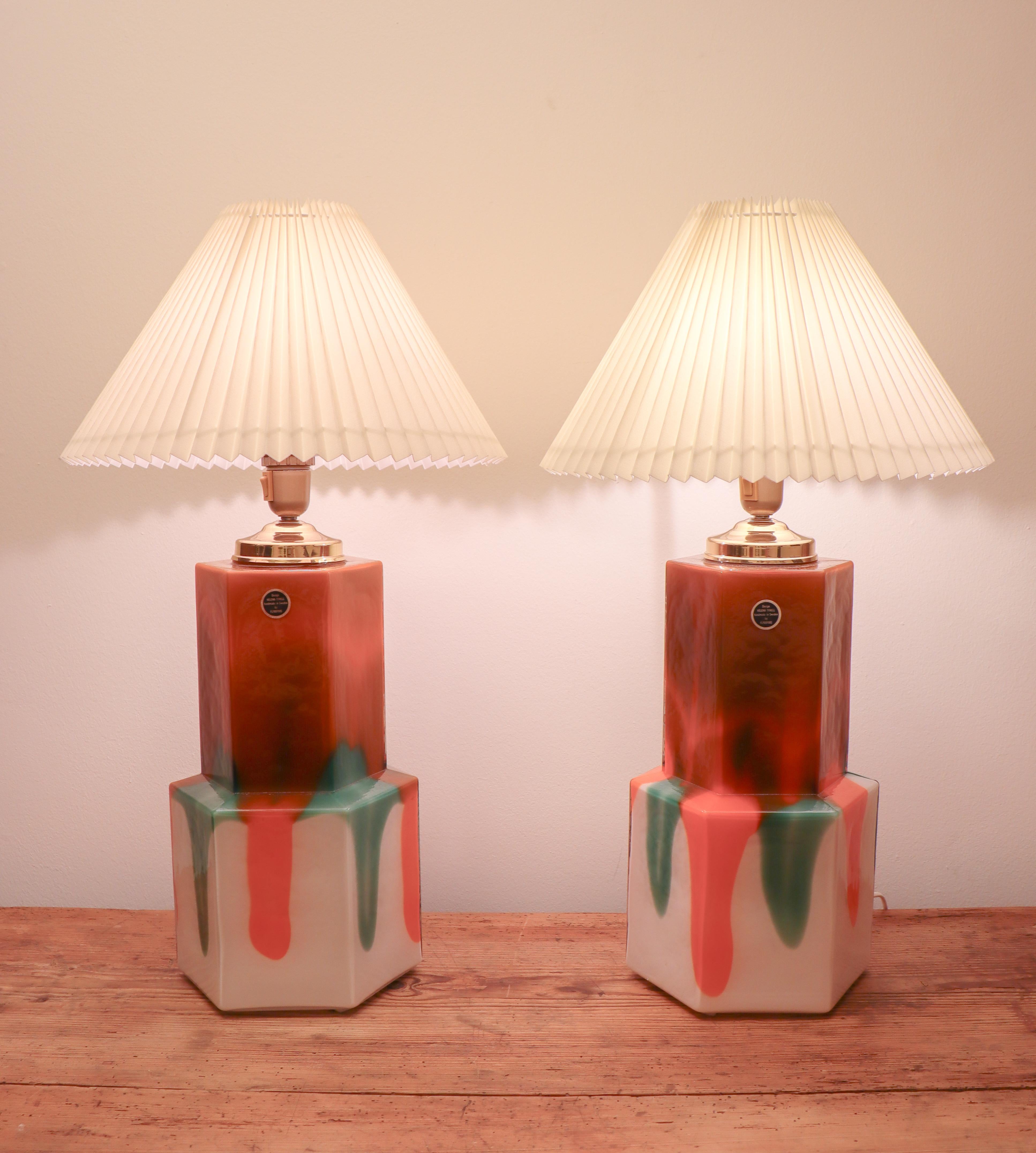 20ième siècle Paire de lampes de bureau, verre - Flygsfors - Helena Tynell  en vente