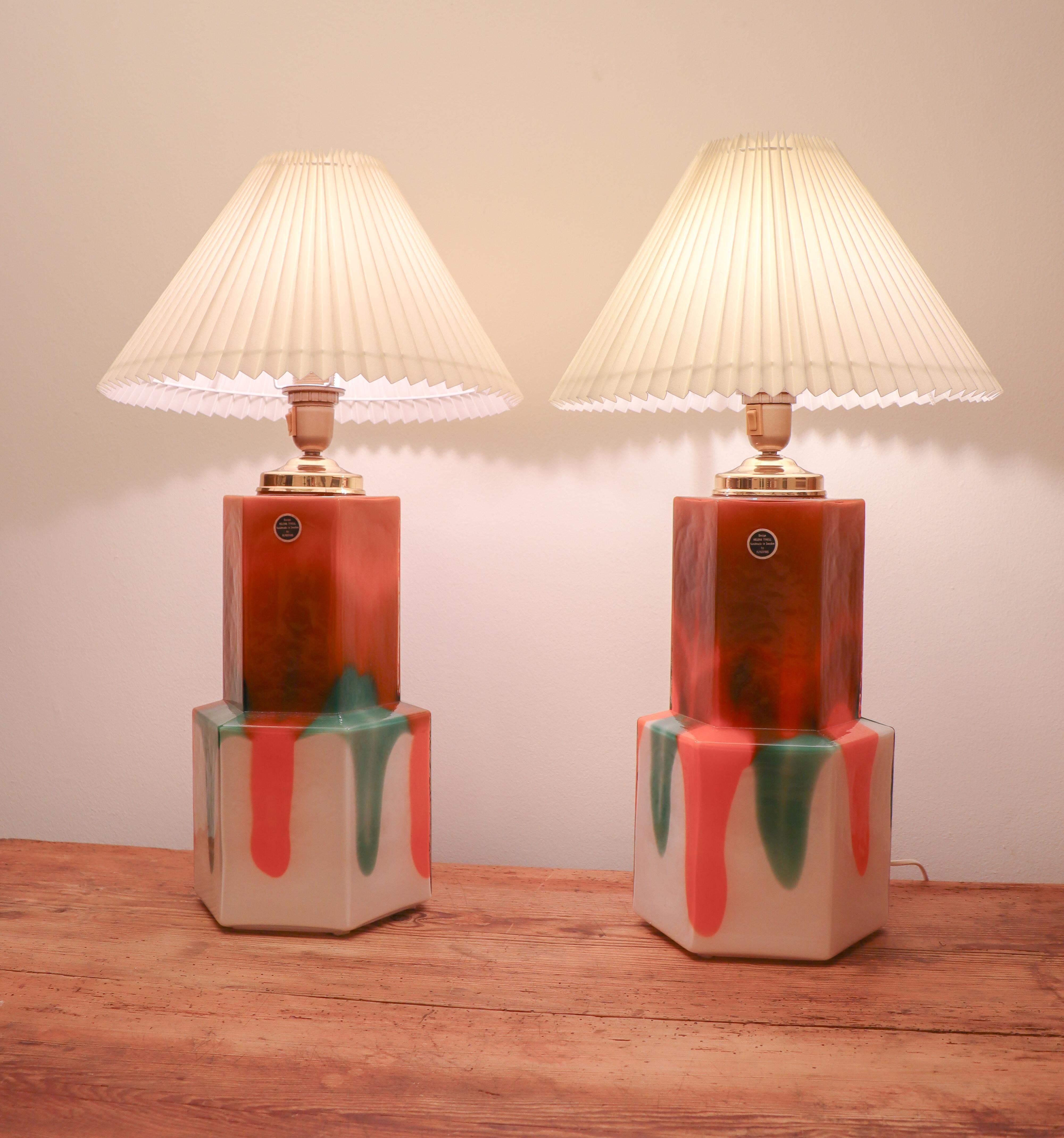 Verre d'art Paire de lampes de bureau, verre - Flygsfors - Helena Tynell  en vente