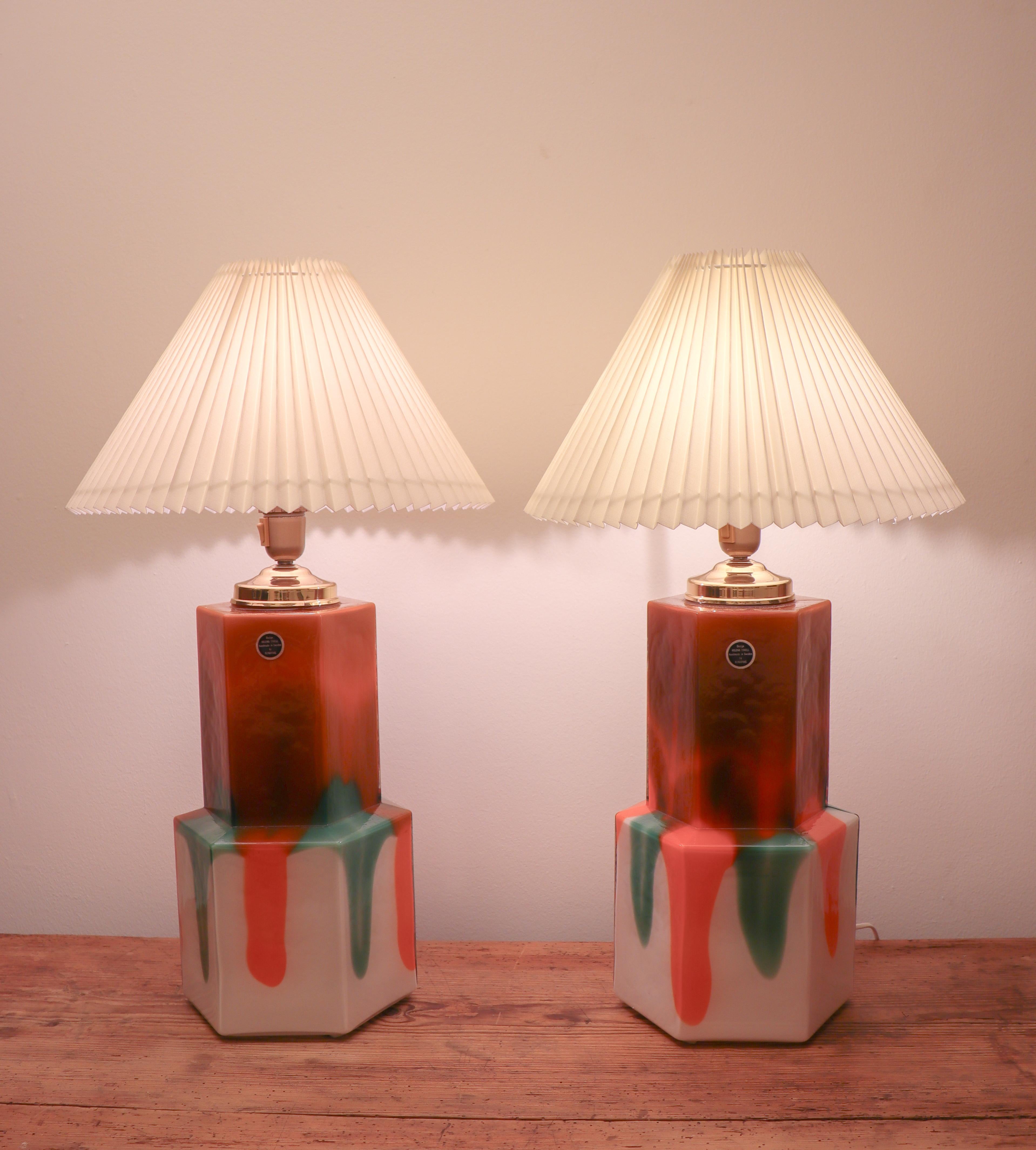 Art Glass Pair of Table Lamps, Glass - Flygsfors - Helena Tynell  For Sale