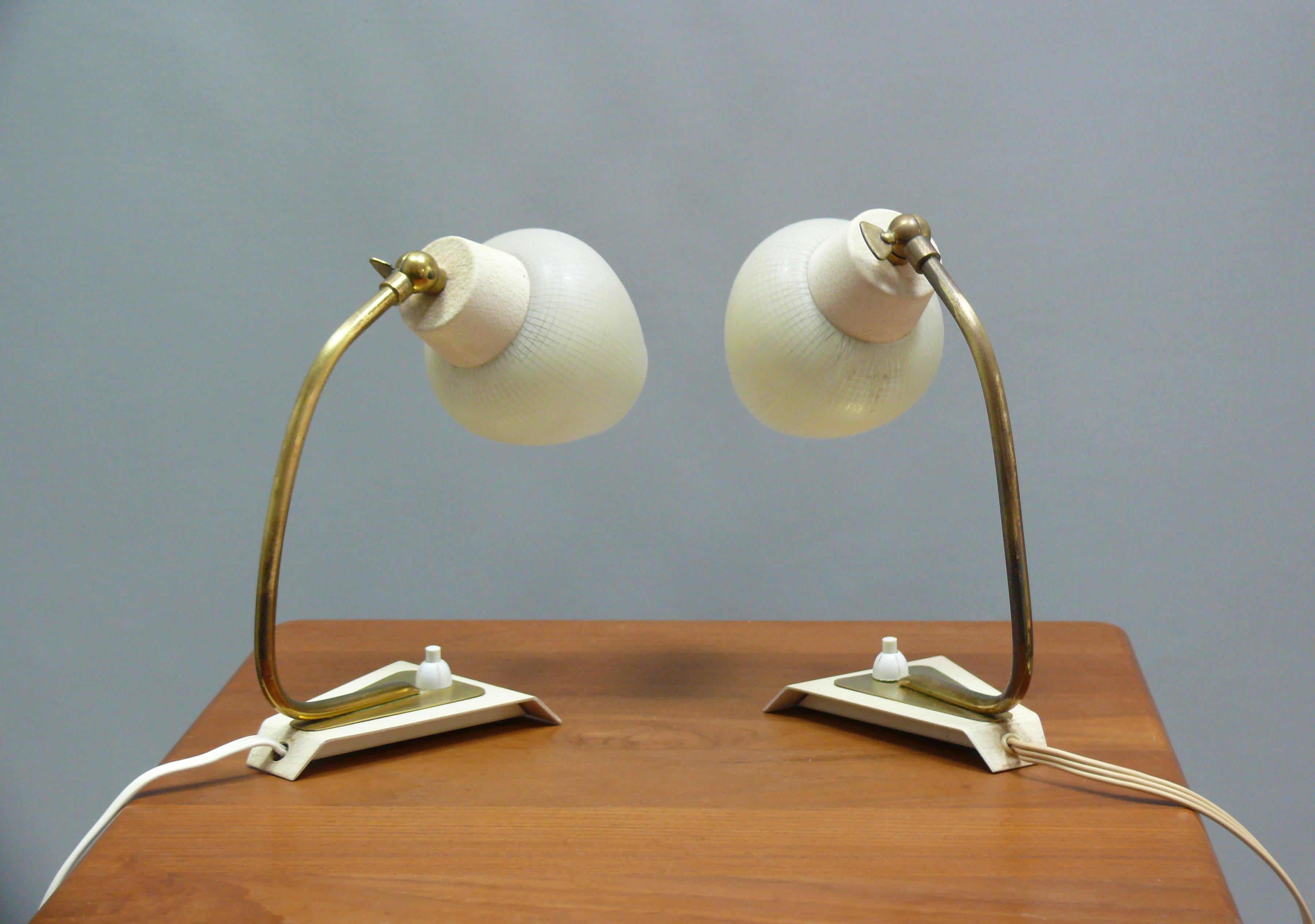 Paar Tischlampen – Glas, Metall, Deutschland, 1960er Jahre im Zustand „Gut“ im Angebot in Schwerin, MV