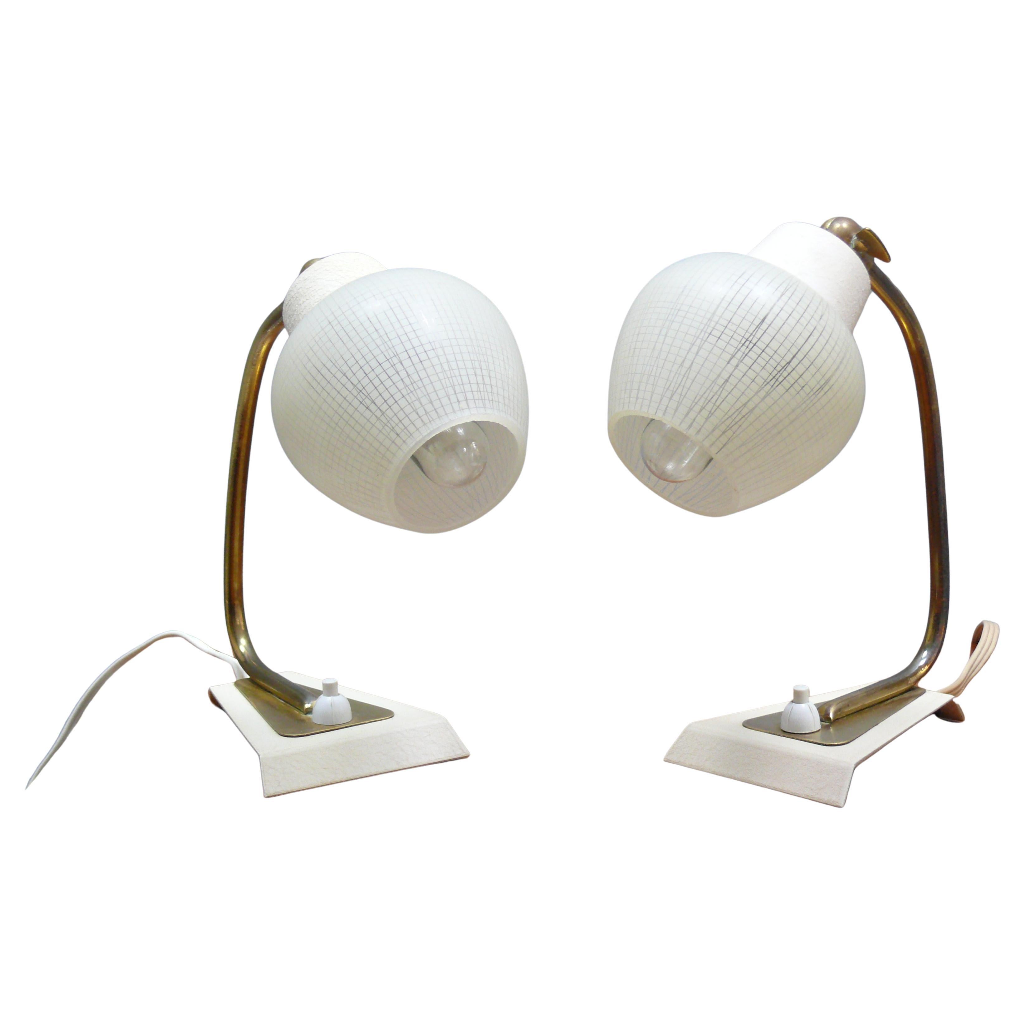 Pair of table lamps - glass, metal, - Germany, 1960s