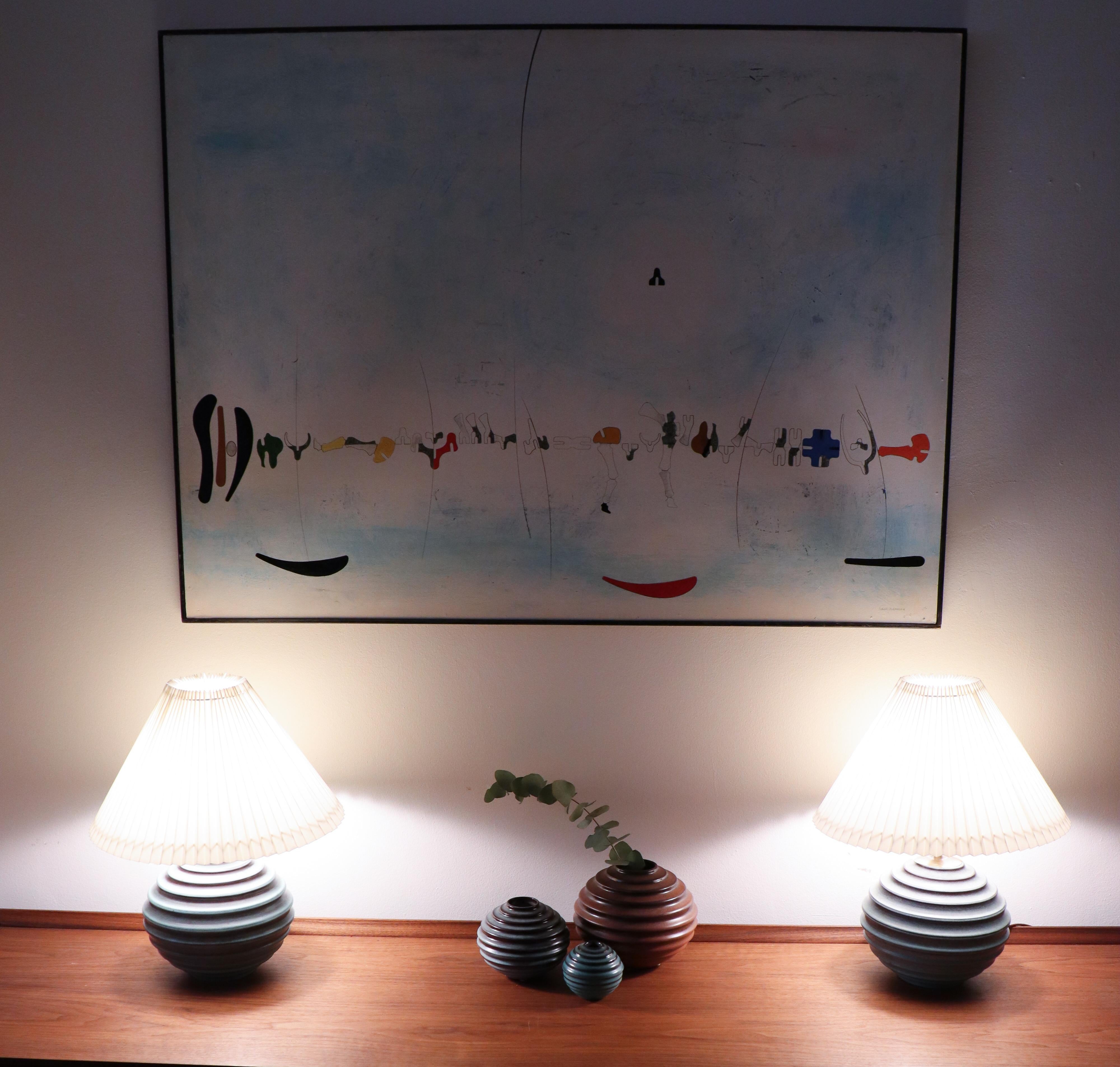 Ceramic Pair of Table Lamps, Globose - Ewald Dahlskog - Bo Fajans - Sweden 1930s For Sale