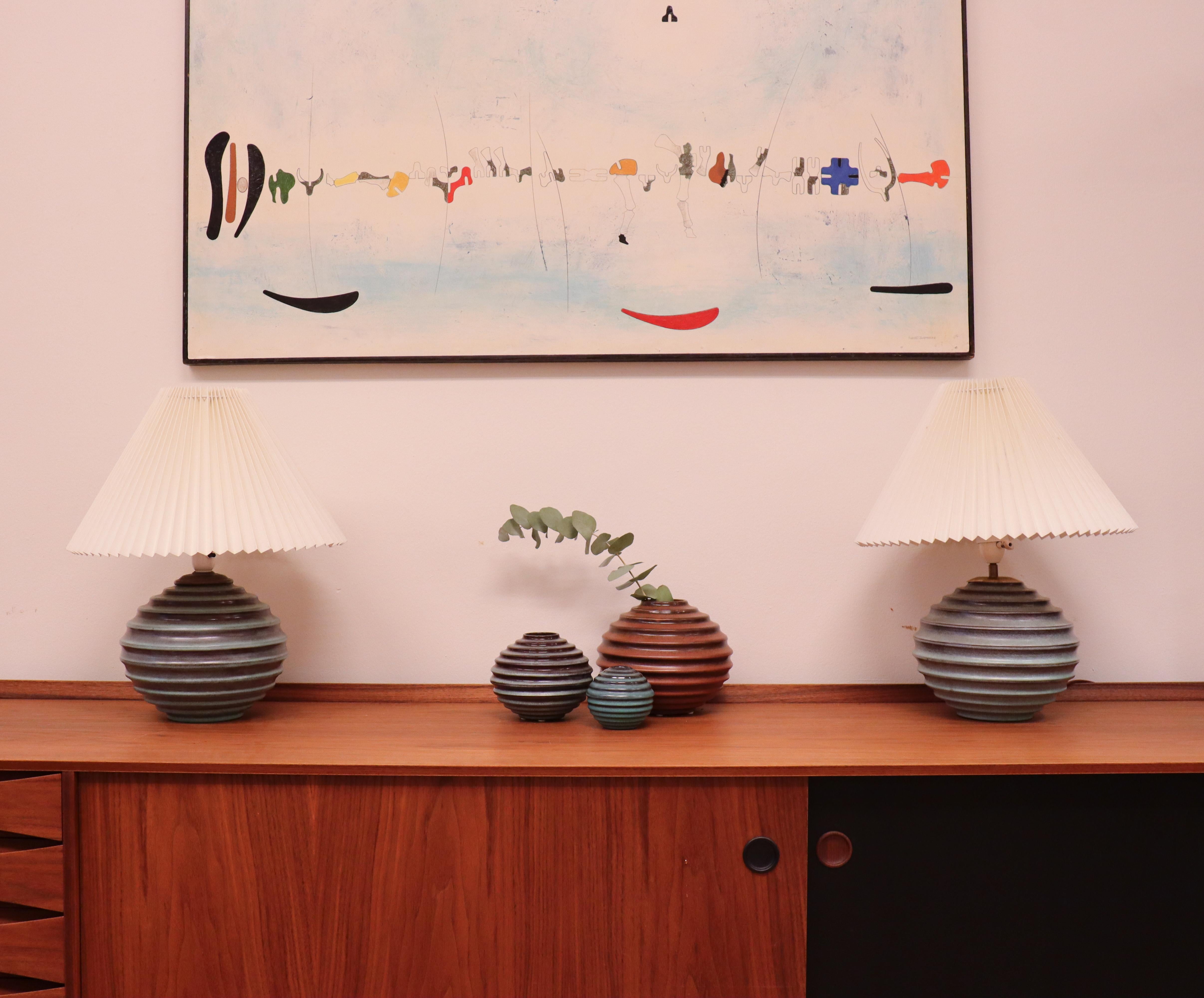 Pair of Table Lamps, Globose - Ewald Dahlskog - Bo Fajans - Sweden 1930s For Sale 1
