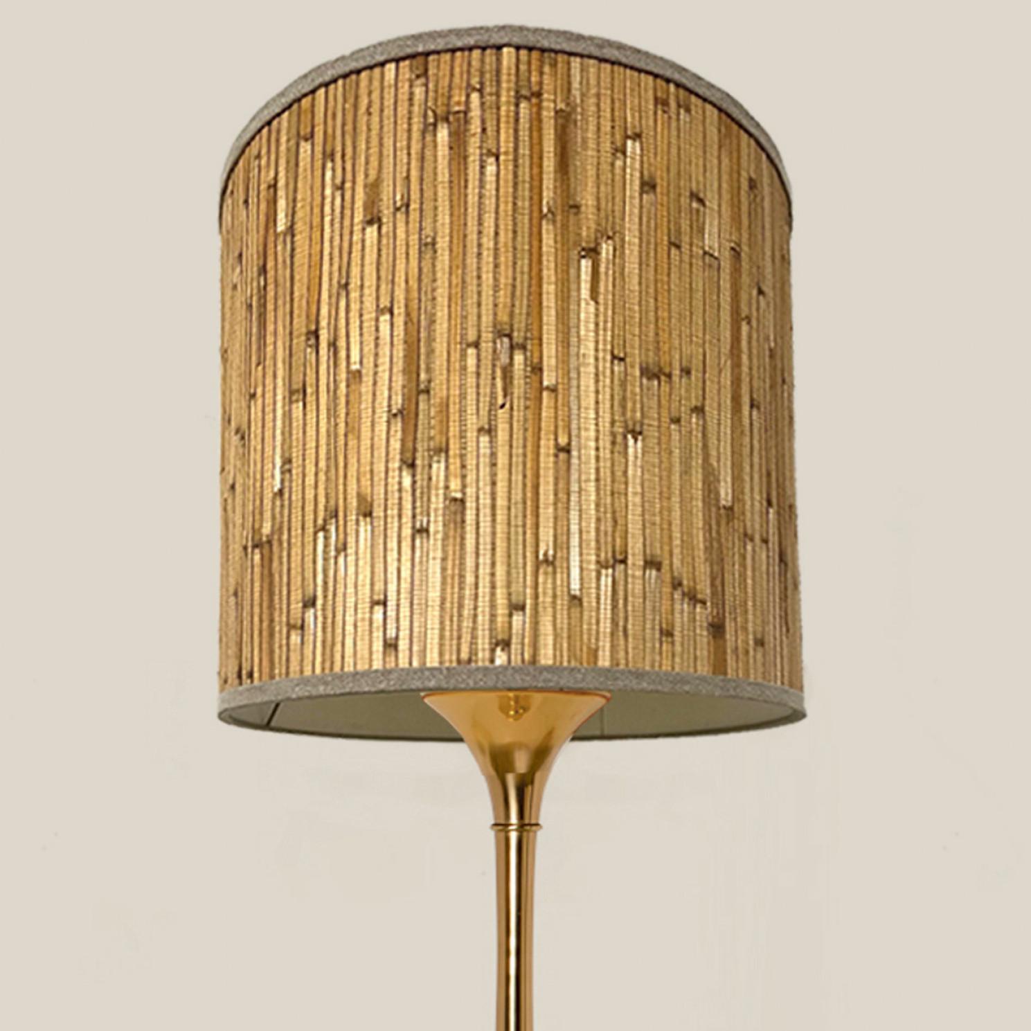 Pair of Elegant gold brass bamboo table lamps Model designed by Ingo Maurer, 1968 for Design M Munich, Germany.
With new bamboo custom made lamp shades with Bronze inner shade. Made by Rene Houben.

Good original vintage condition. Wear consistent