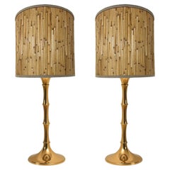 Pair of Table Lamps Gold Brass and Bamboo by Ingo Maurer, Europe, Germany, 1968