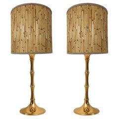 Pair of Table Lamps Gold Brass and Bamboo by Ingo Maurer, Europe, Germany, 1968