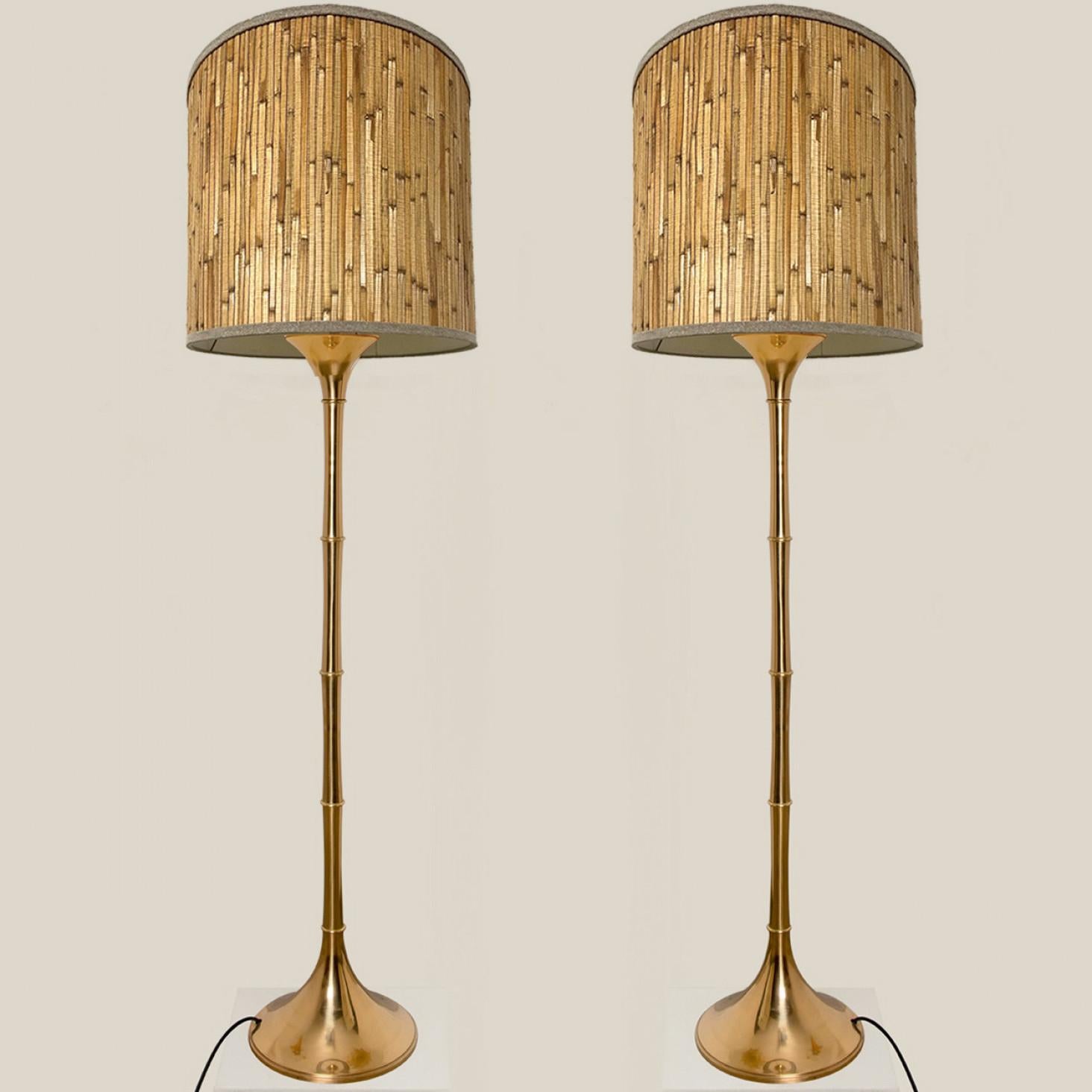 Pair of Table Lamps Gold Brass and Bamboo Shade by Ingo Maurer, Germany, 1968 For Sale 4