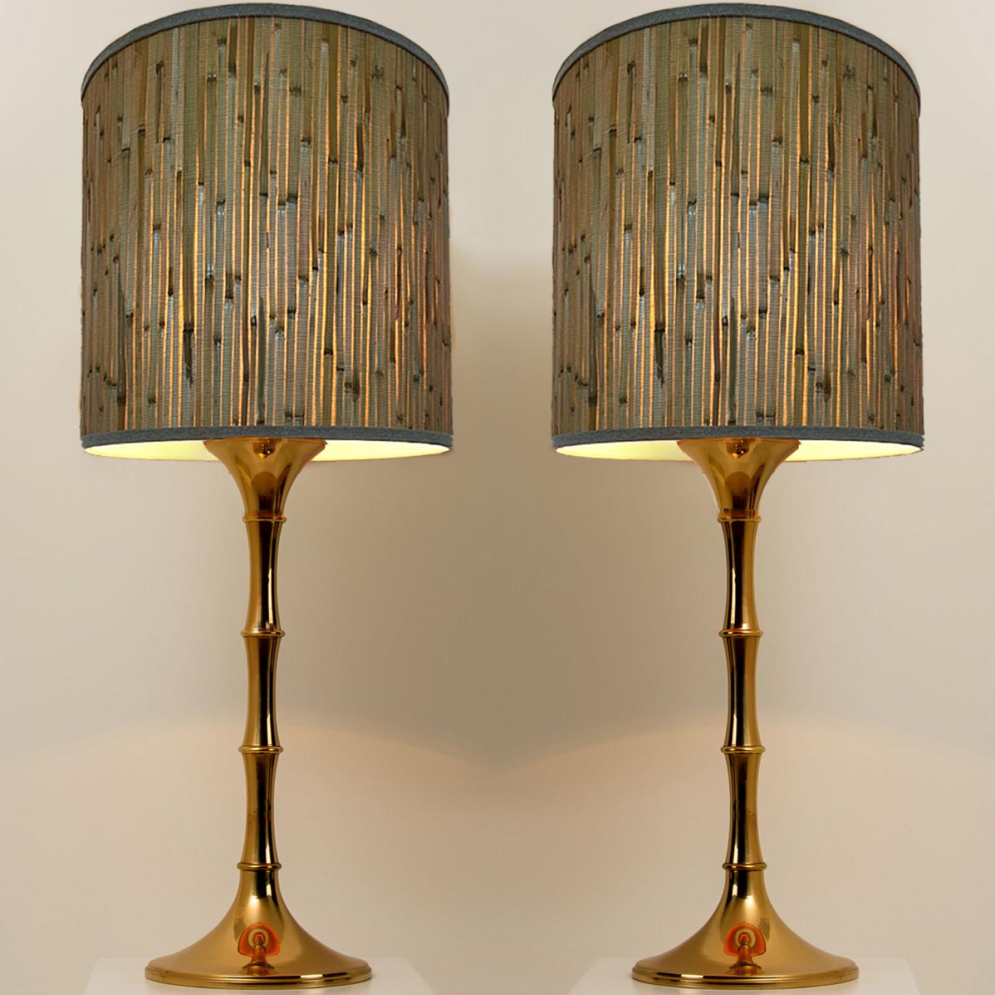 Pair of Table Lamps Gold Brass and Bamboo Shade by Ingo Maurer, Germany, 1968 In Good Condition For Sale In Rijssen, NL