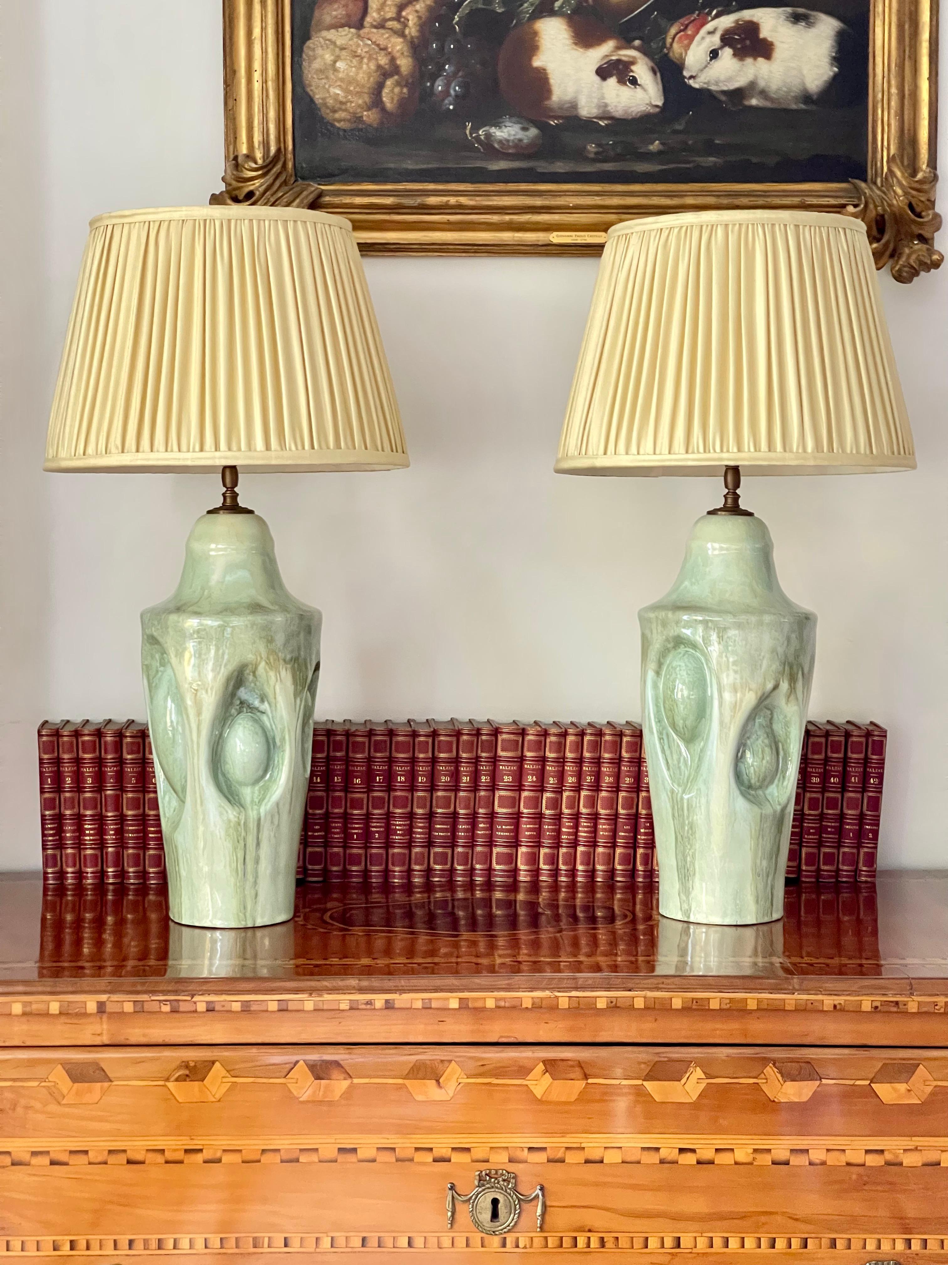 Modern Pair of Table Lamps - Handmade Ceramic Unique Pieces Contemporary 21st Century For Sale